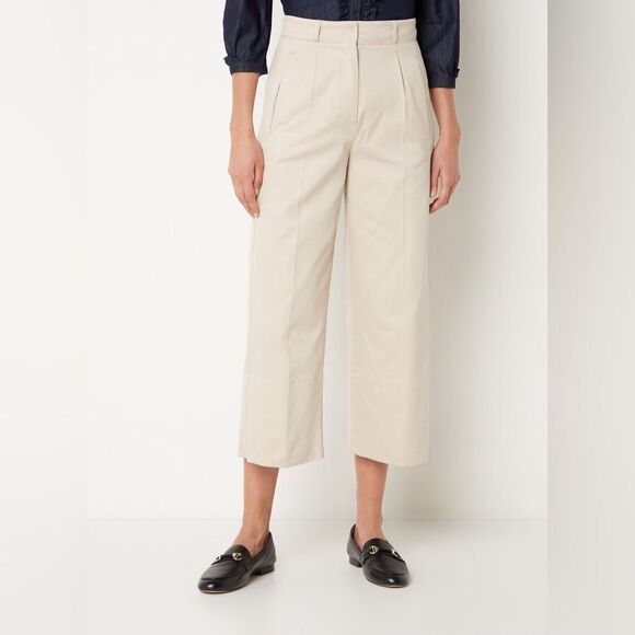 Max Mara S Maxmara beige pleated wide leg crop pants 4 small Size 27" / US 4 / IT 40 - 1 Thumbnail
