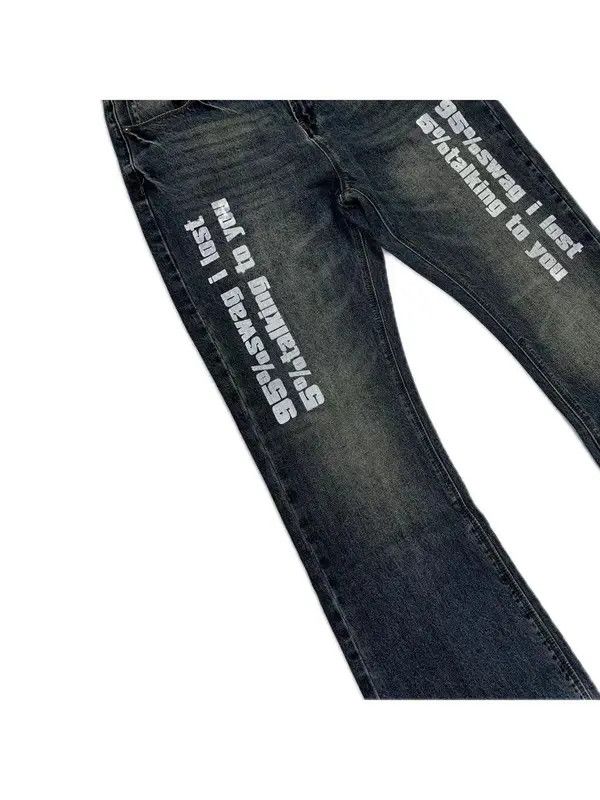 Jean Washed and distressed letter print micro flare Y2K jeans Size US 32 / EU 48 - 3 Thumbnail