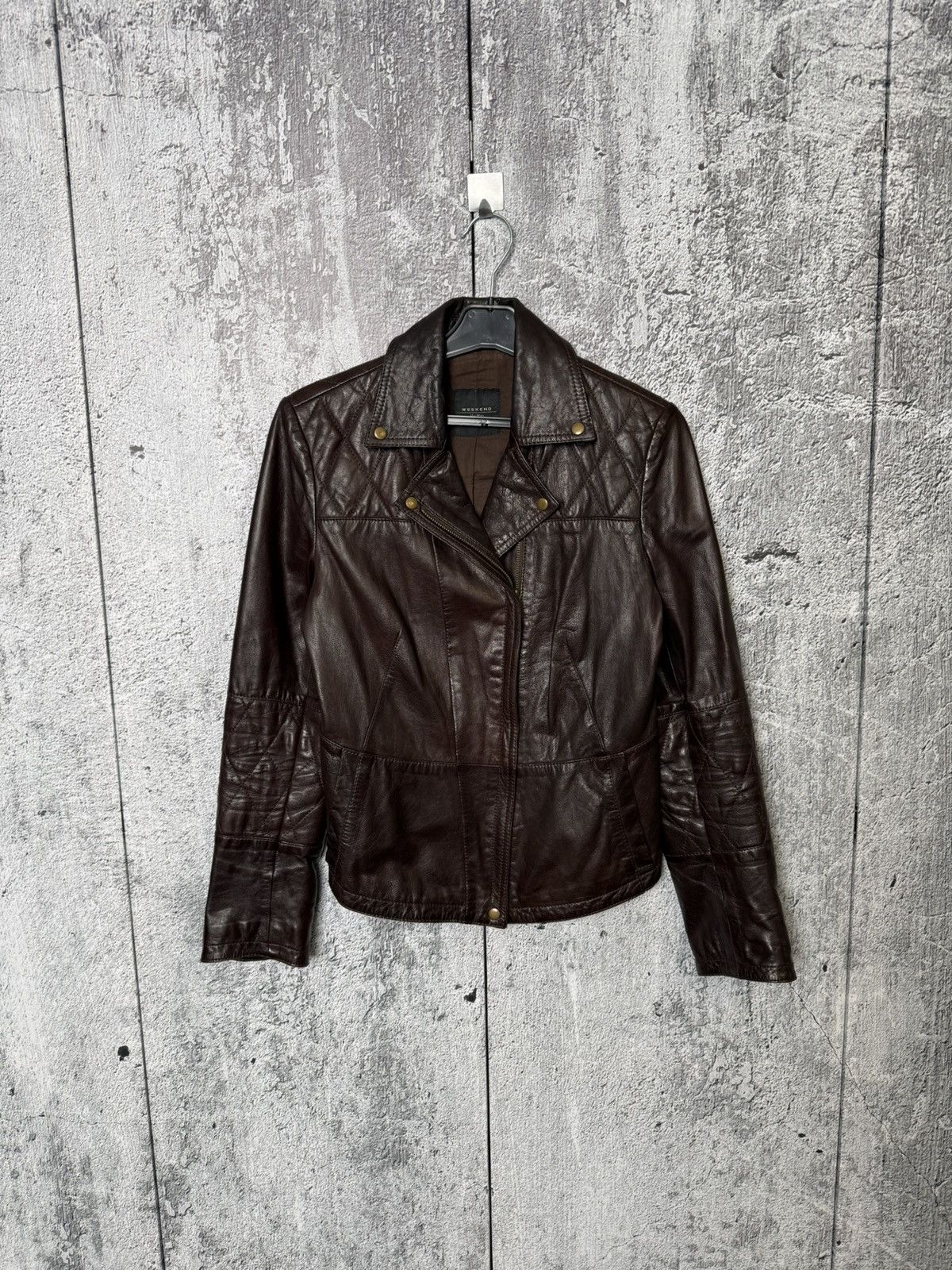 Weekend Max Mara Weekend Max Mara Brown Leather Biker Jacket Cropped Moto Size S / US 4 / IT 40 - 1 Thumbnail