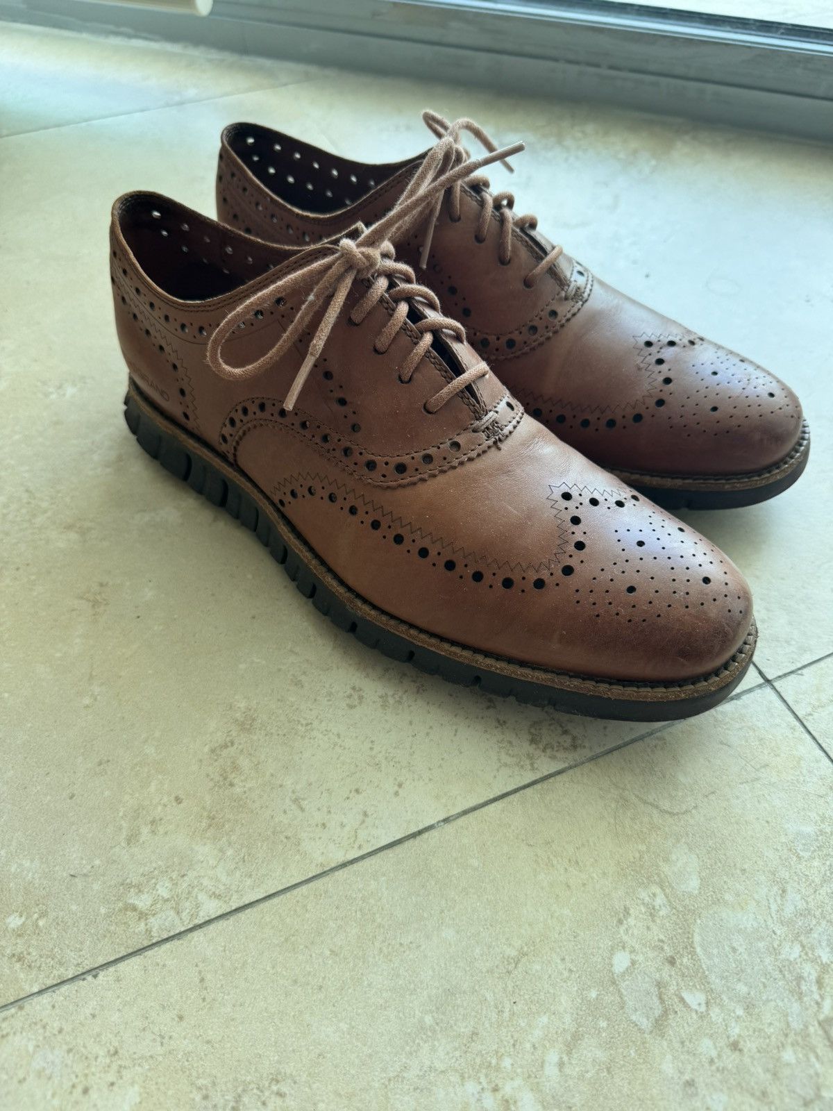 Cole Haan Leather Zerogrand Wingtip Walnut Shoes in Brown, Men's (Size 9)
