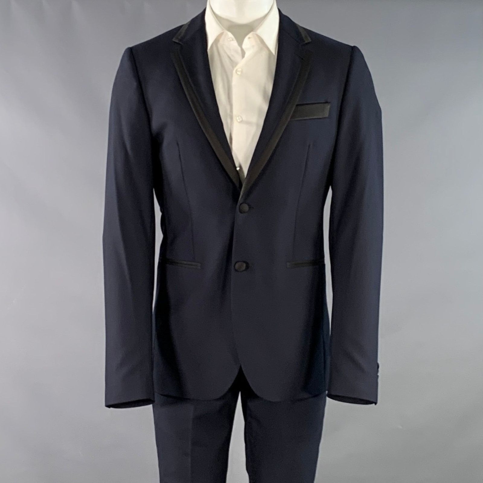 Indochino Size 38 Navy Black Contrast Trim Wool Cashmere Tuxedo Size 38R - 1 Thumbnail
