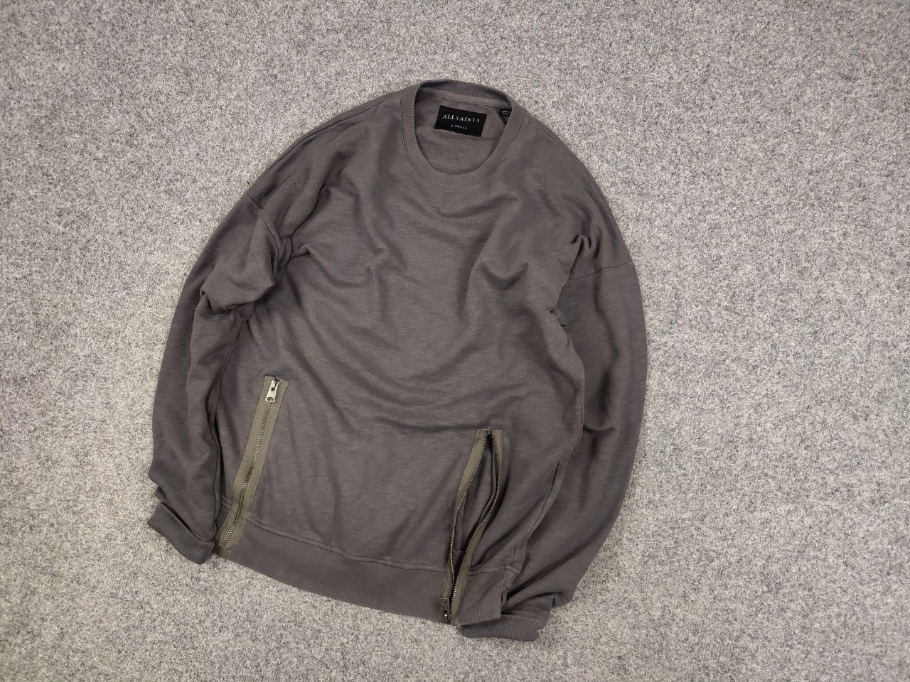 Allsaints Allsaints Rider CrewChek Military Zip Pocket Gray Sweatshirt Size US S / EU 44-46 / 1 - 3 Thumbnail