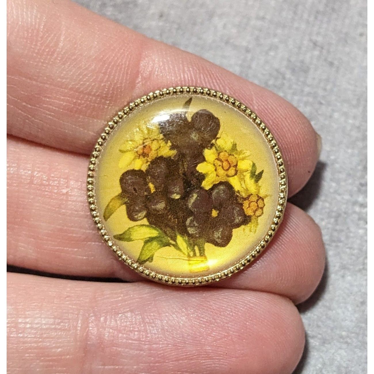 Other Vintage Yellow And Purple Floral Round Brooch Size ONE SIZE - 3 Thumbnail