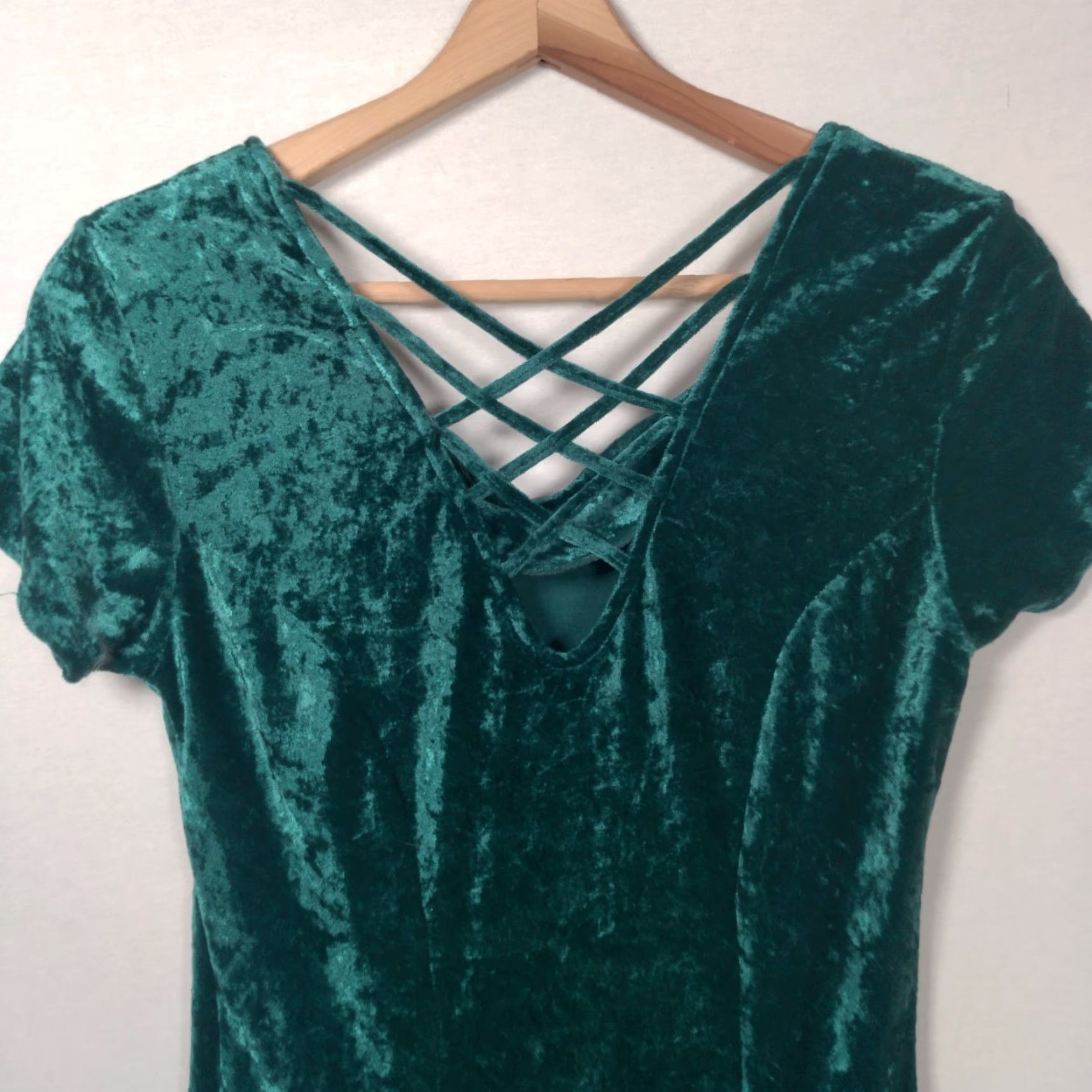 VINTAGE Styleworks Dress XS Blue Velour 90s Fairycore Renaissance Forest  Short Sleeve Casual Party/Wedding Womens