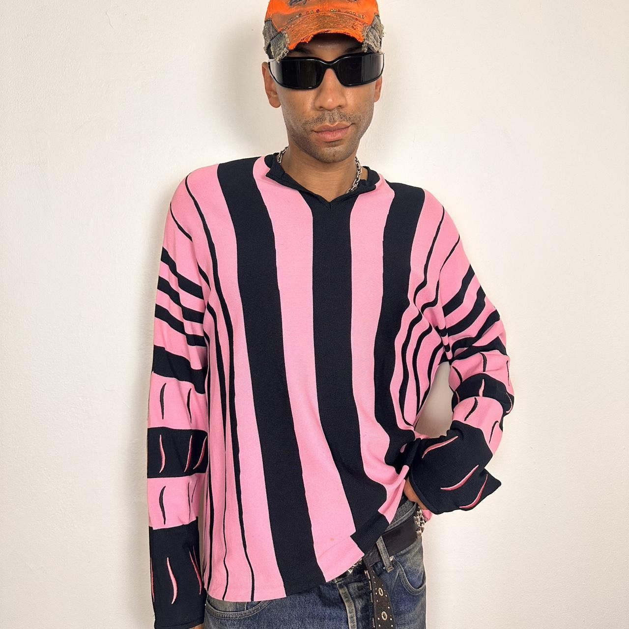 Kiko Kostadinov Kiko Kostadinov 2021 Hydra Pink/Black Striped Sweater Size US XL / EU 56 / 4 - 2 Thumbnail
