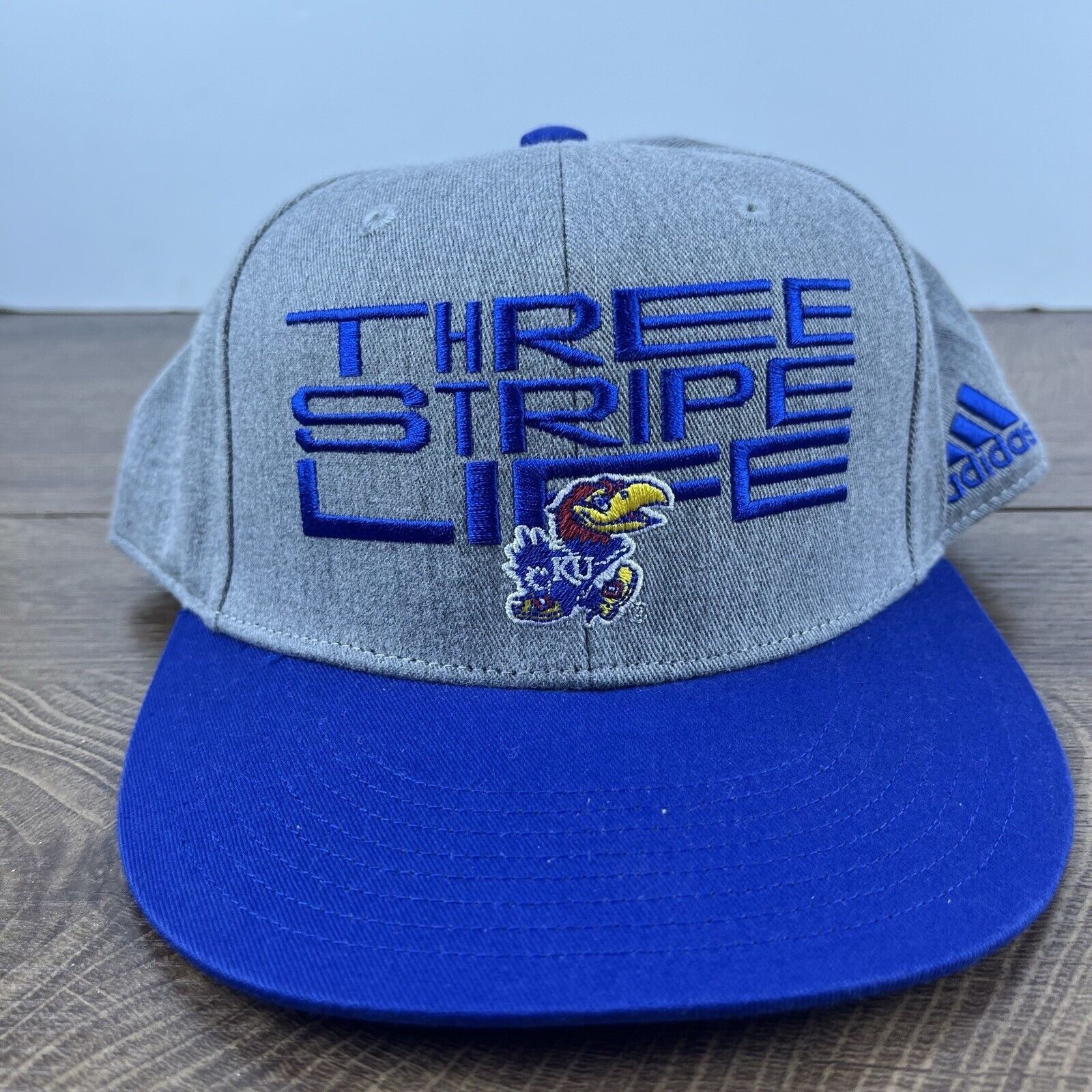 Adidas Kansas Jayhawks Hat Adidas Three Stripe Hat Gray Cap Adjusta Size ONE SIZE - 1 Thumbnail