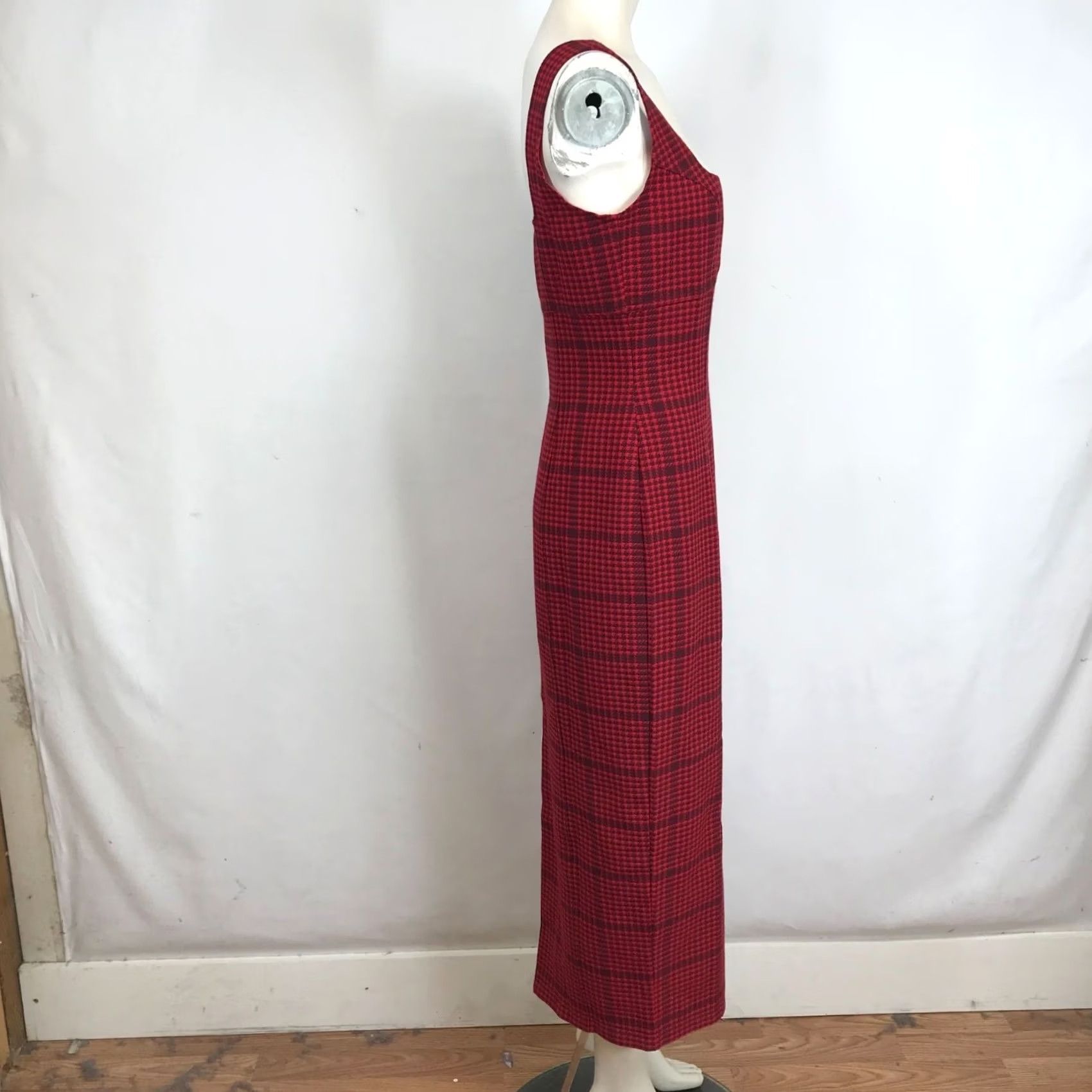 Vintage PILCRO WOMEN'S Dress Sleeveless Square Neck Red Plaid Midi 6, Shirt? Size M / US 6-8 / IT 42-44 - 4 Thumbnail
