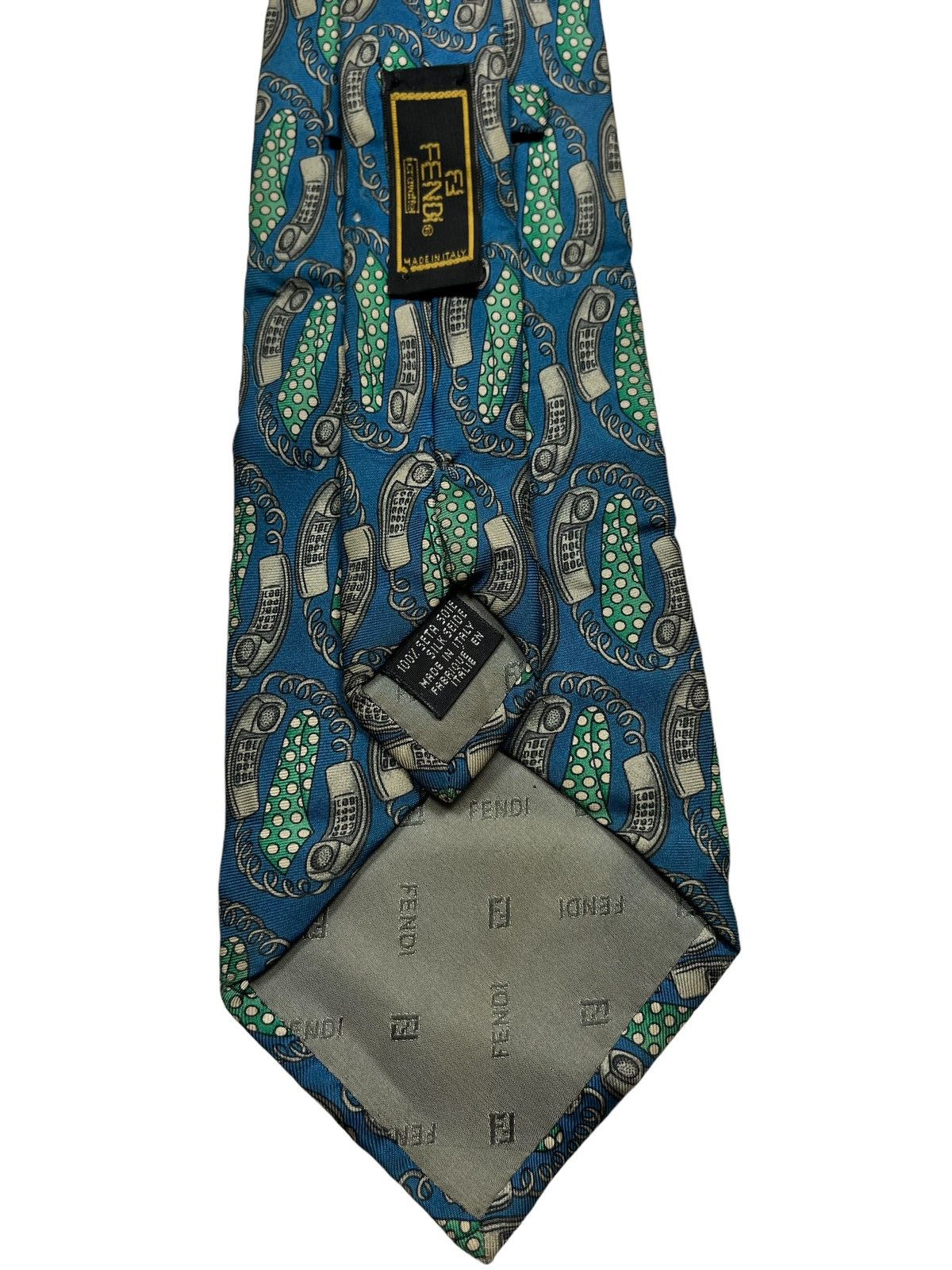 Fendi Rare!! Vintage Fendi Telephone Retro Motif Tie 100% Silk Size ONE SIZE - 5 Thumbnail