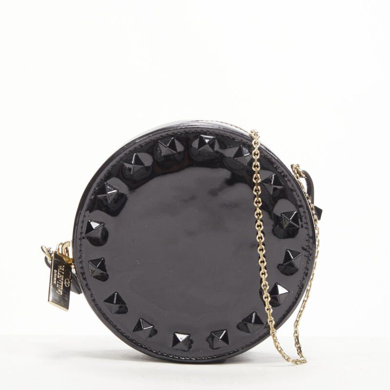 Valentino VALENTIN Rockstud black patent leather studded gold chain circle crossbody bag Size ONE SIZE - 1 Thumbnail