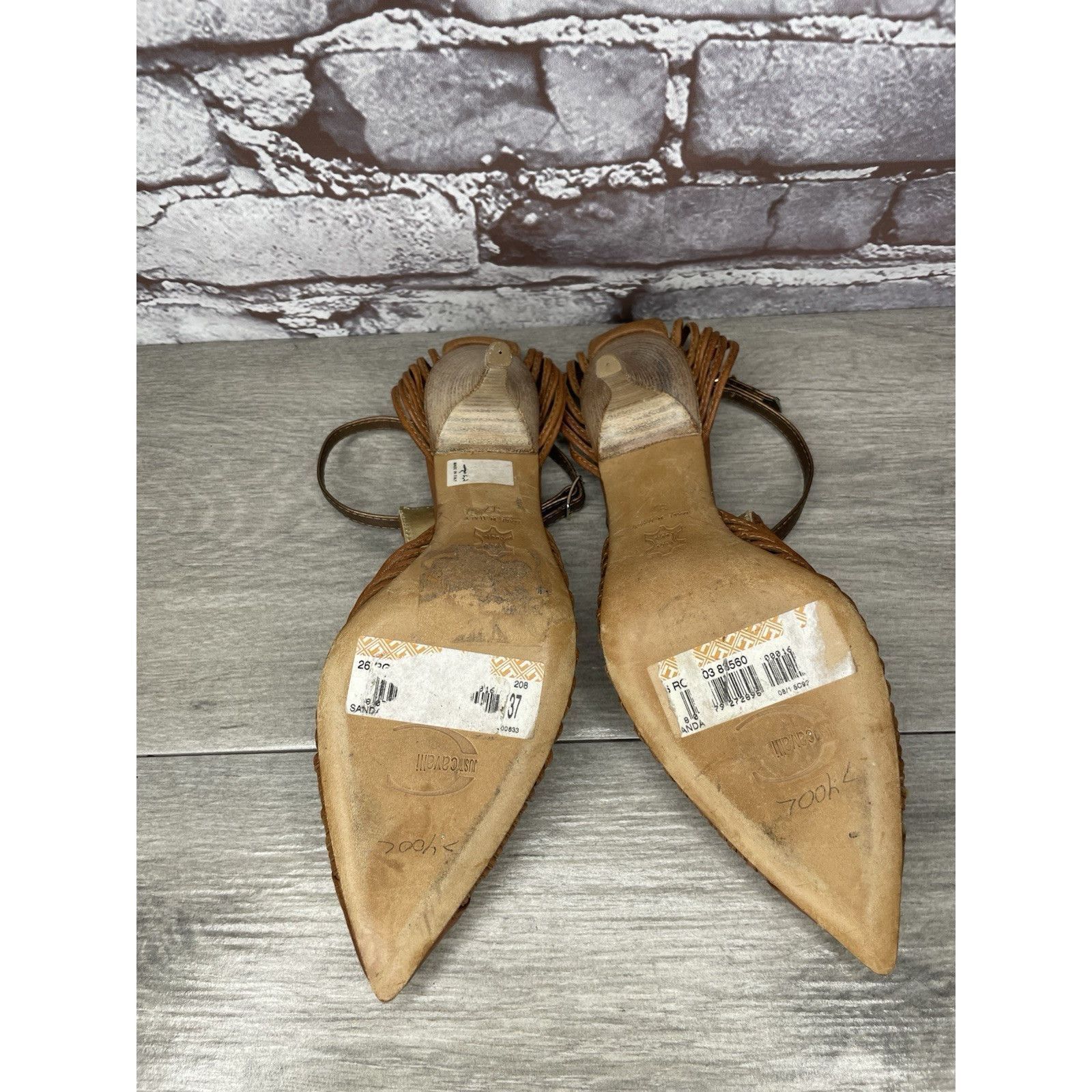 Just Cavalli Just Cavalli Brown Leather Studded Pointed Ankle Strap Stile Size US 6.5 / IT 36.5 - 8 Thumbnail
