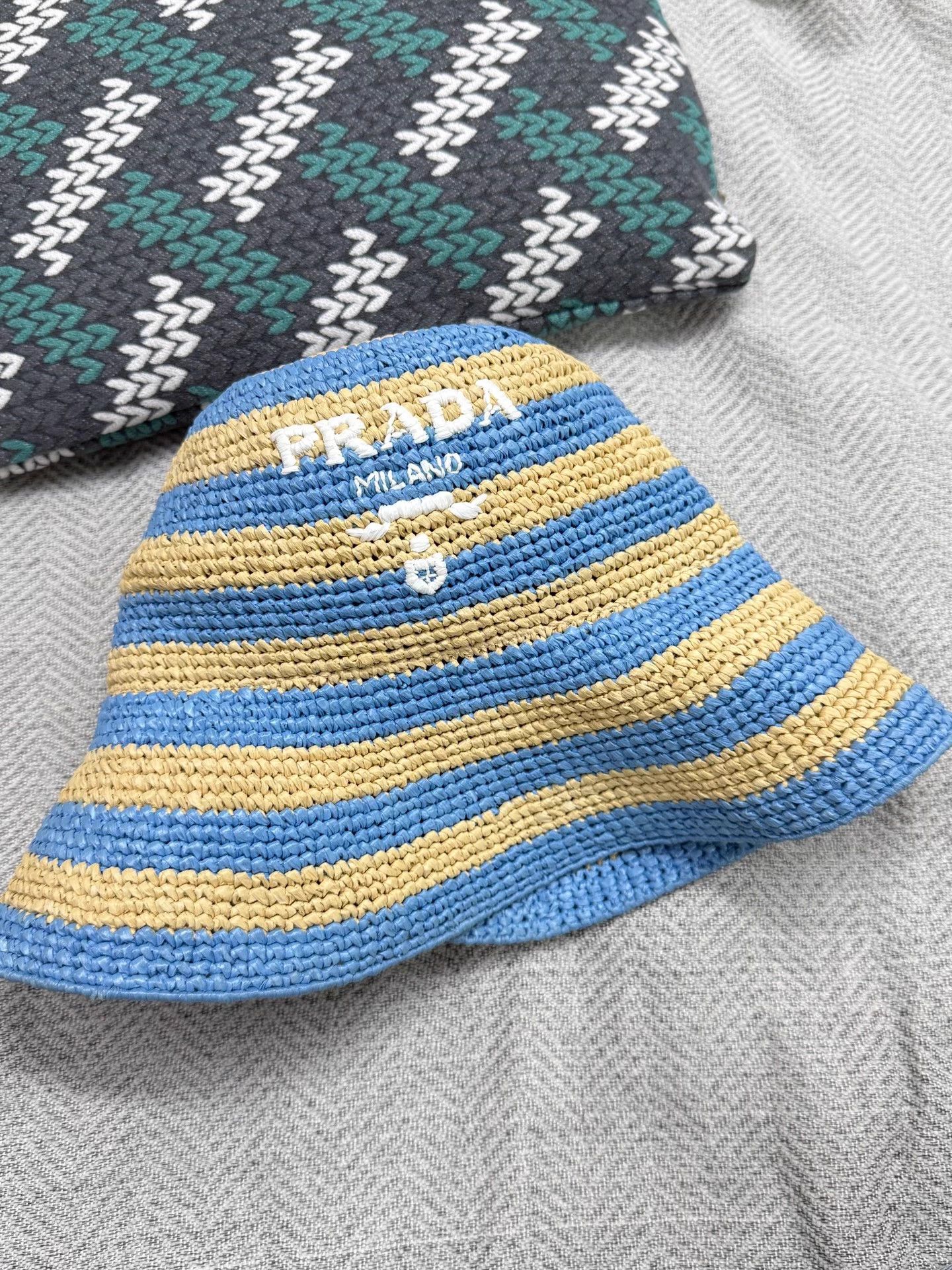 Prada Prada blue stripe straw fisherman hat S new Size ONE SIZE - 1 Thumbnail