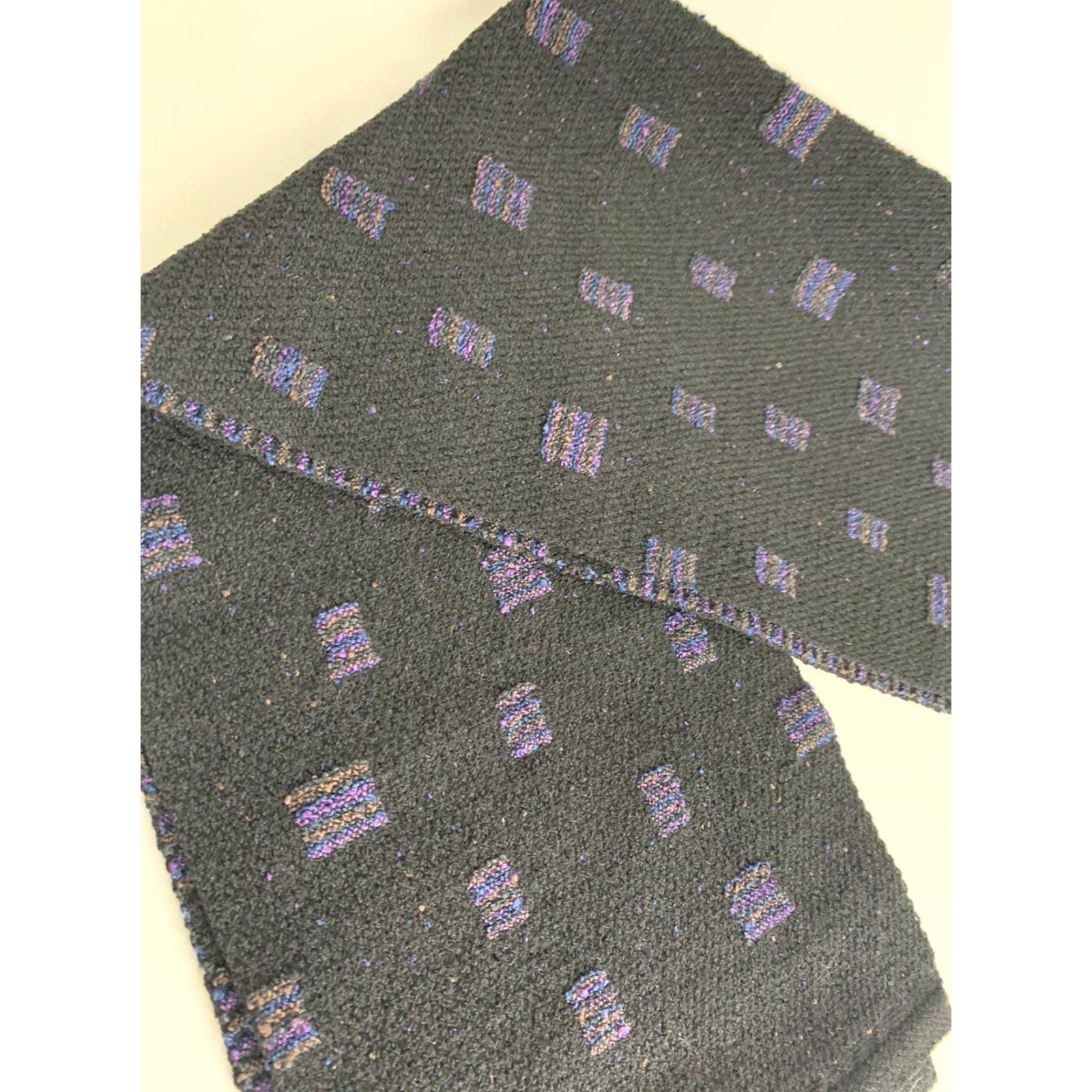Vintage VINTAGE Whim by Heidi Wolfe Knit Scarf Reversible Geometric Print Purple Black 7.5 x 64" L Womens Size ONE SIZE - 6 Thumbnail
