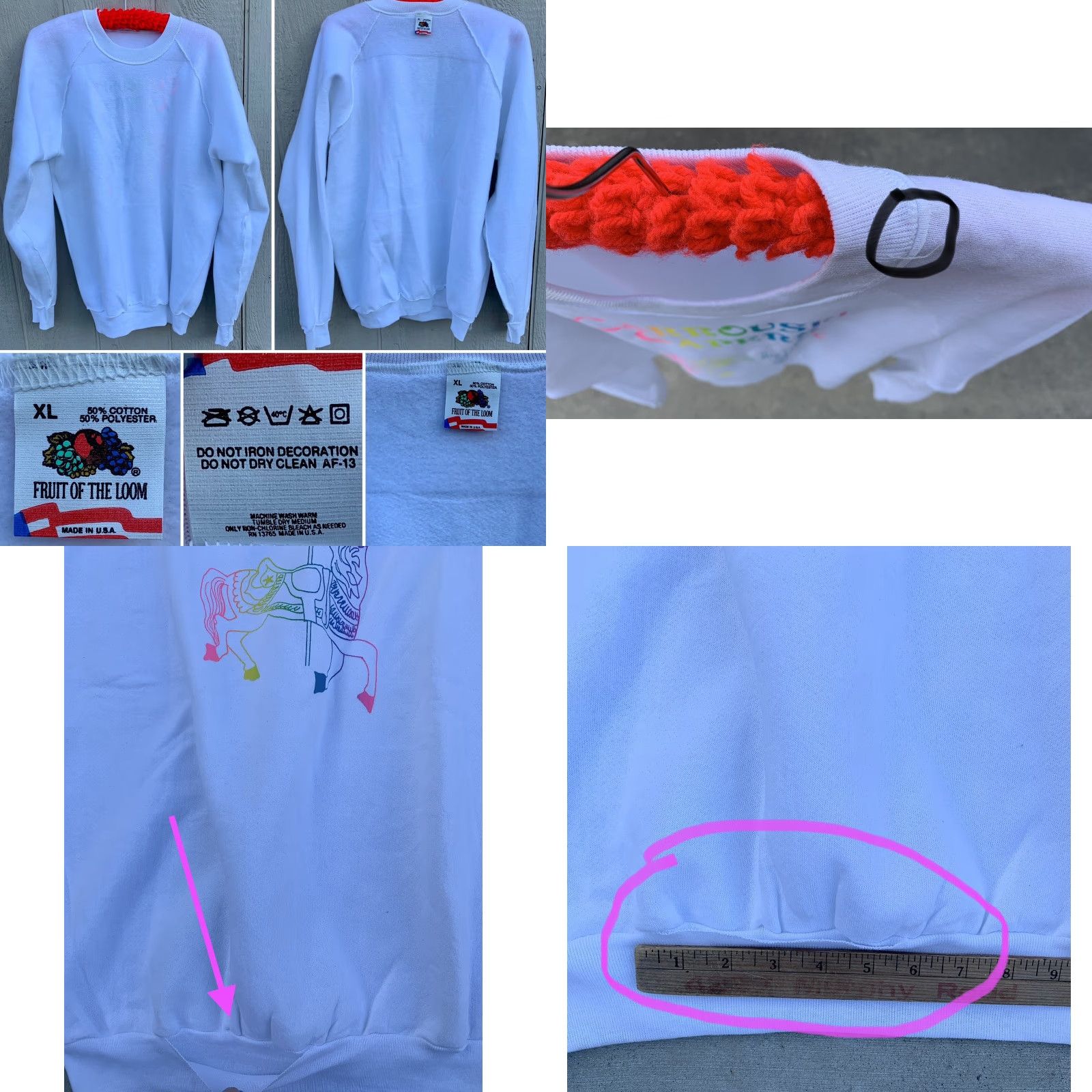 Fruit Of The Loom VINTAGE Fruit of the Loom Raglan Sweatshirt Crew Neck Long Sleeve XL White Neon Carousel Horse Graphic Print Men Size US XL / EU 56 / 4 - 10 Thumbnail