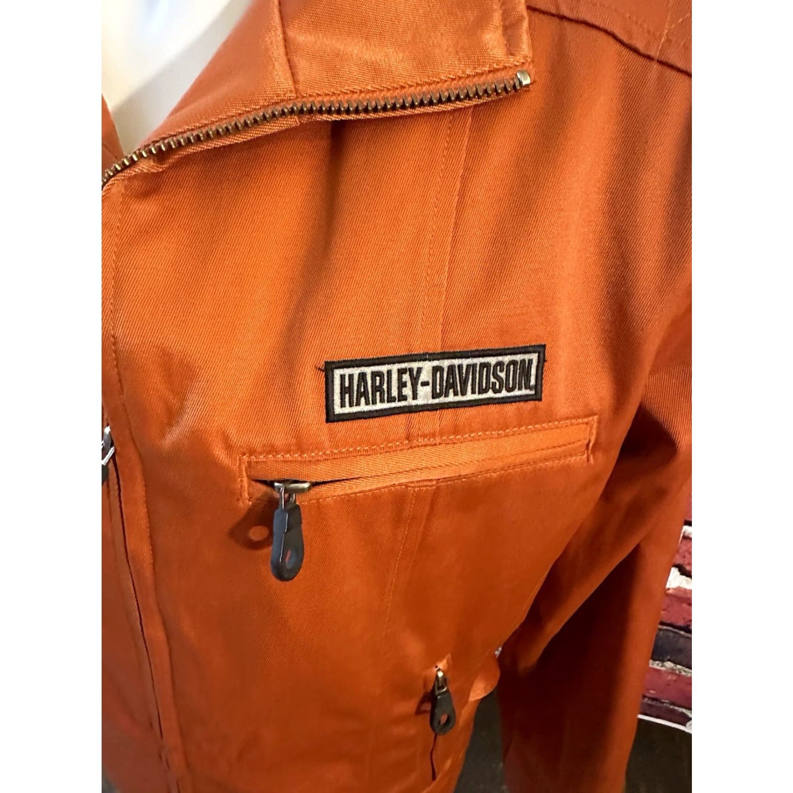 Harley Davidson Harley-Davidson Motorcycle Jacket Women's M Orange Cotton Nylon Weave Full Zip Logo Back Modern Softshell Zip Pockets Size M / US 6-8 / IT 42-44 - 2 Thumbnail