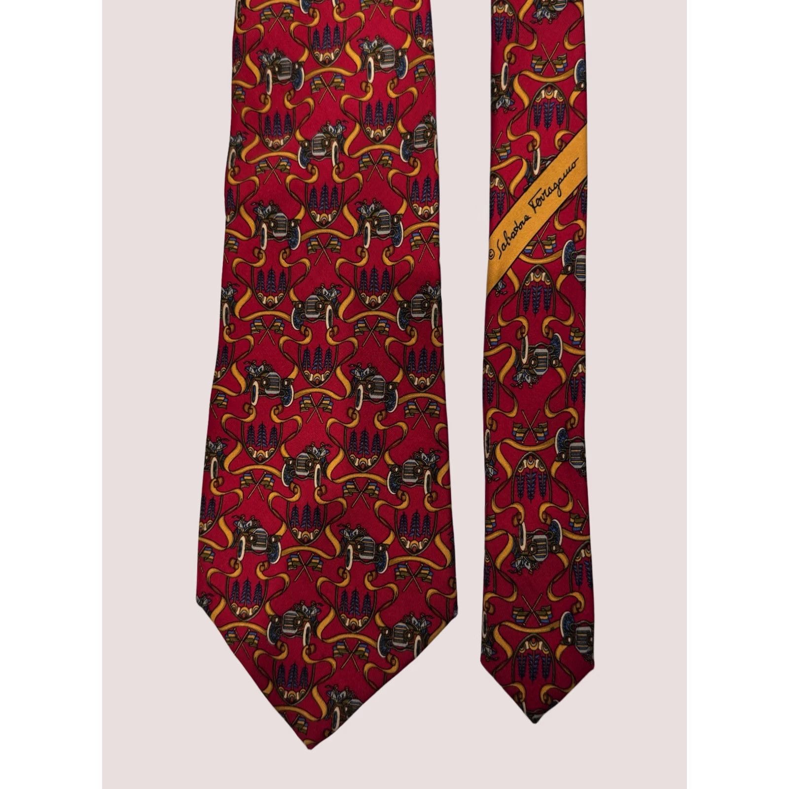 Salvatore Ferragamo Salvatore Ferragamo VTG Cars Design Silk Neck Tie Mens Ascot Multicolor Size ONE SIZE - 1 Thumbnail