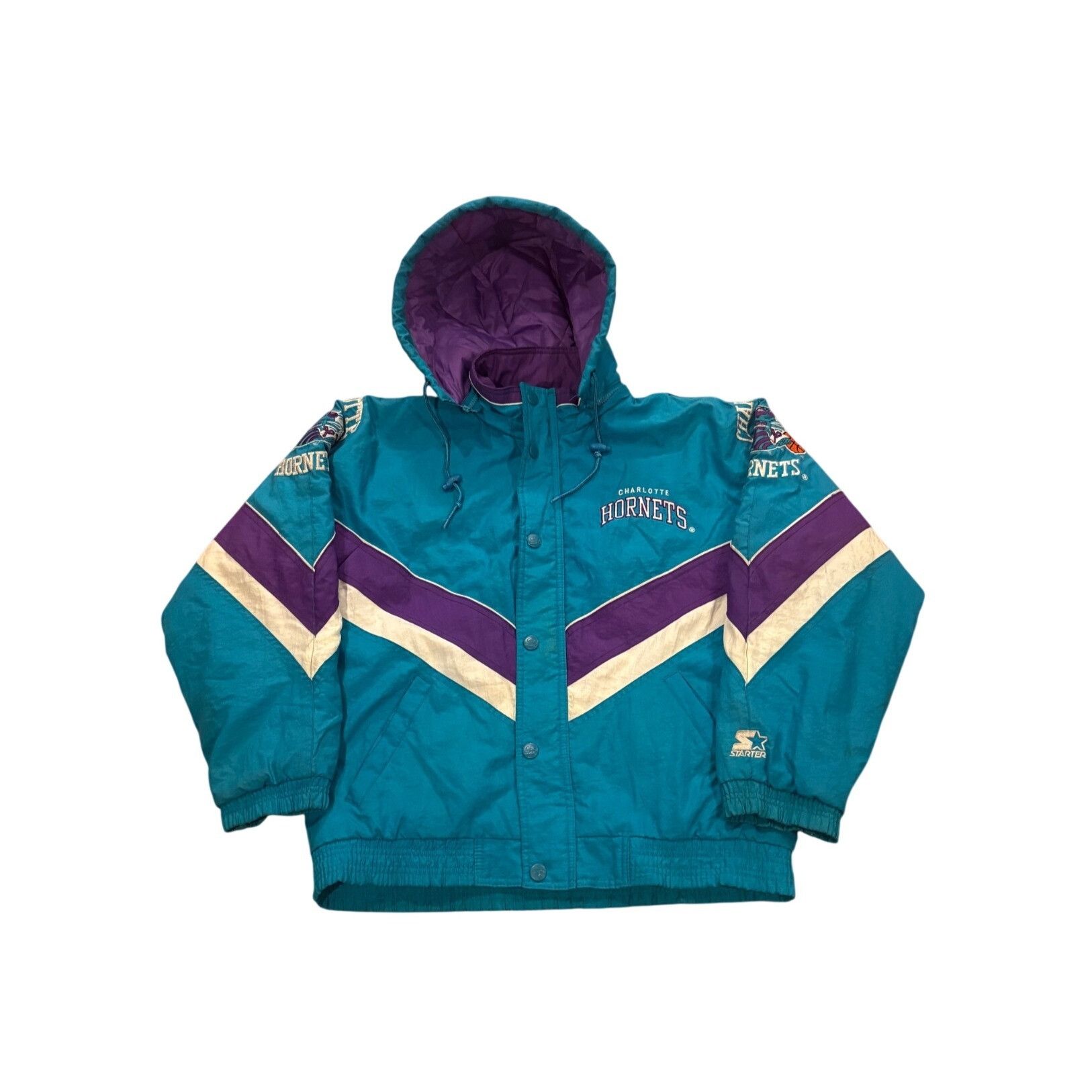 Starter Vintage 90s Starter Charlotte Hornets NBA Full Zip Hooded Pu Size L / US 10 / IT 46 - 1 Thumbnail