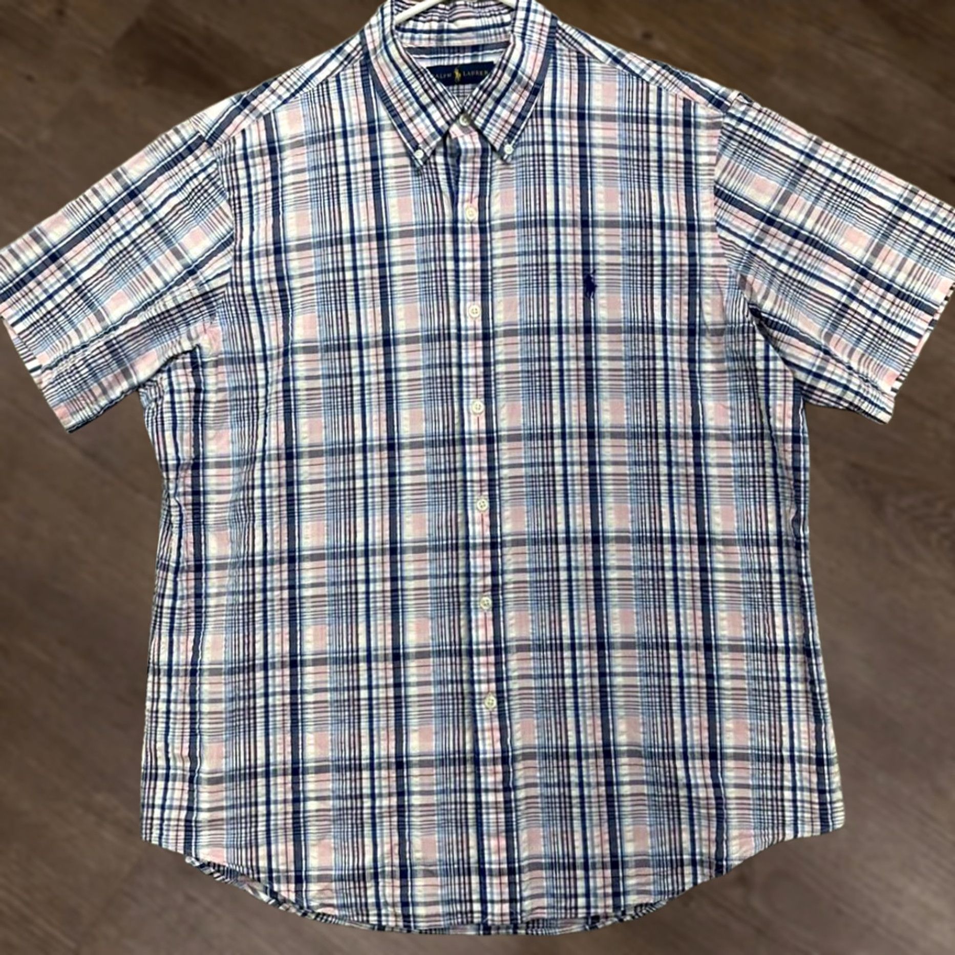 Ralph Lauren Ralph Lauren Button-Down Shirt Adult XL Pink Blue Seersucker Plaid Casual Mens Size US XL / EU 56 / 4 - 1 Thumbnail