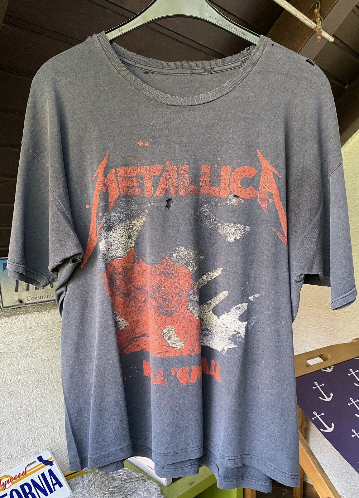 image of Band Tees x Metallica Perfectly Trashed Vintage Metallica Band Tee In Size XL in Grey, Men's