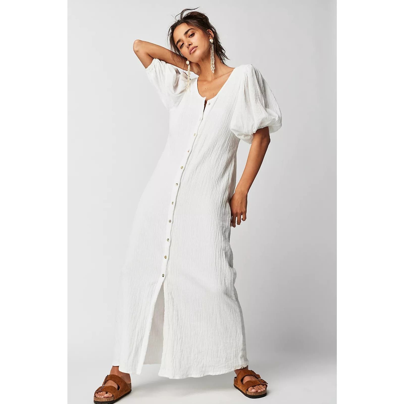image of New Free People Jen's Pirate Booty Paraguay Maxi Gown $252 M in White, Women's (Size Medium)