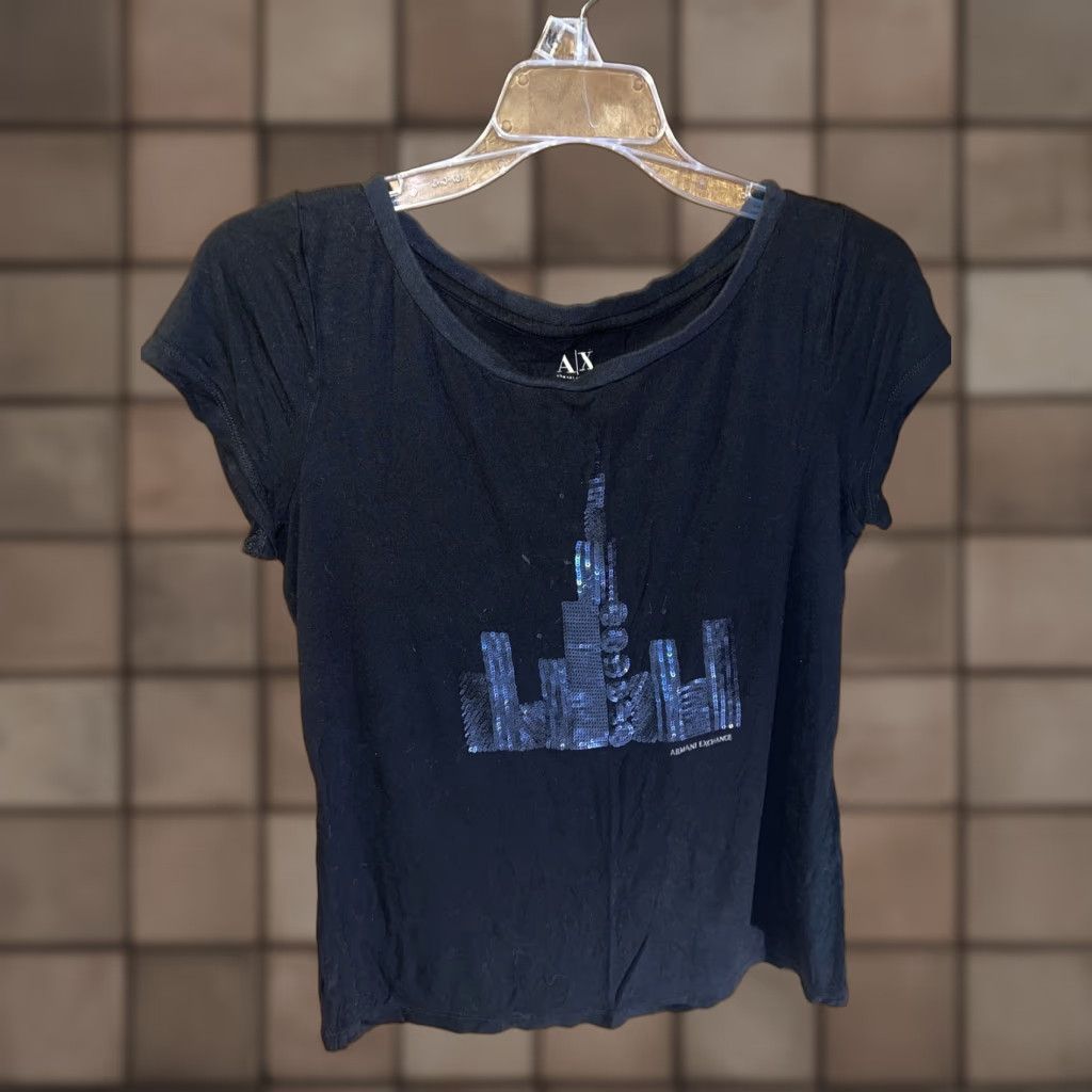 Armani Exchange Armani Exchange Womens T-Shirt NYC Sequence Cityscape Black Medium Unisex Adults Size M / US 6-8 / IT 42-44 - 1 Thumbnail