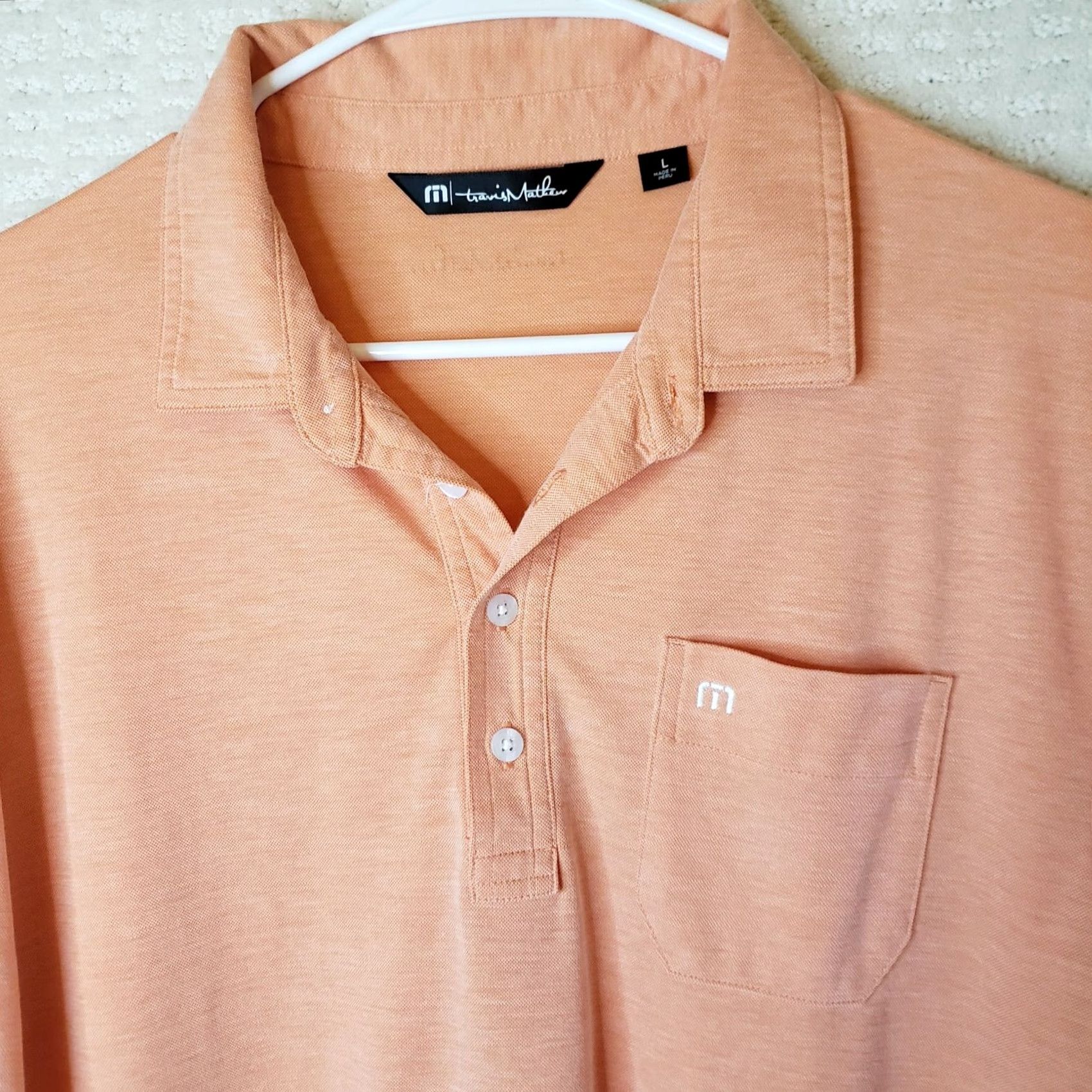 TravisMathew Travis Mathew Men Polo L Coral Pima Cotton Short Sleeve Slit Logo Button-Down Shirt Regular Fit Size US L / EU 52-54 / 3 - 3 Thumbnail