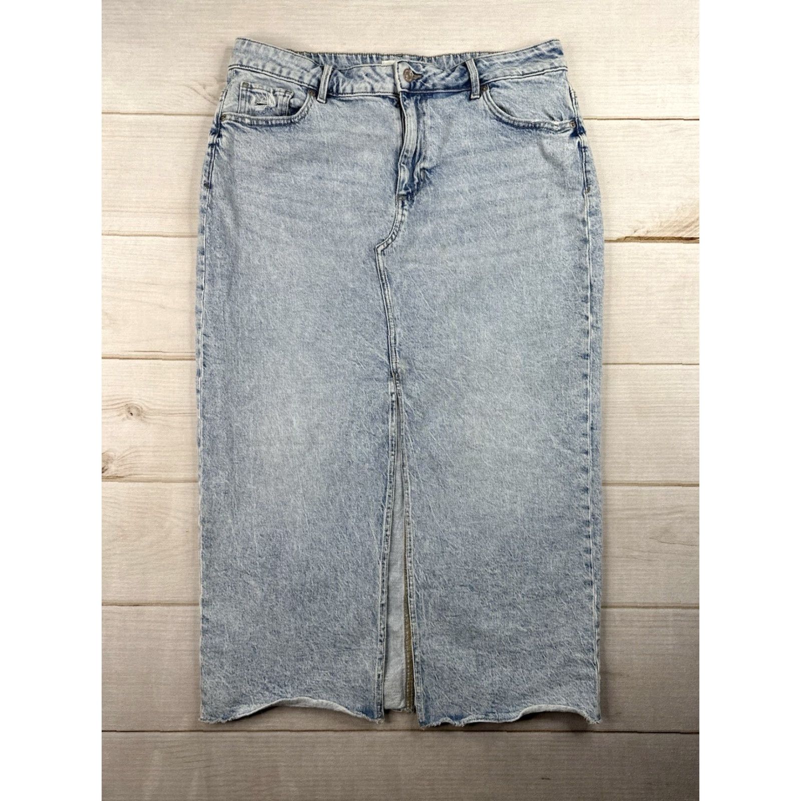 Vintage Maurices M Jeans Skirt Womens 16 Acid Wash Slit Front Stretch Denim Midi 90s Bohemian Vintage No N/A Size 38" / US 16 / IT 52 - 2 Thumbnail