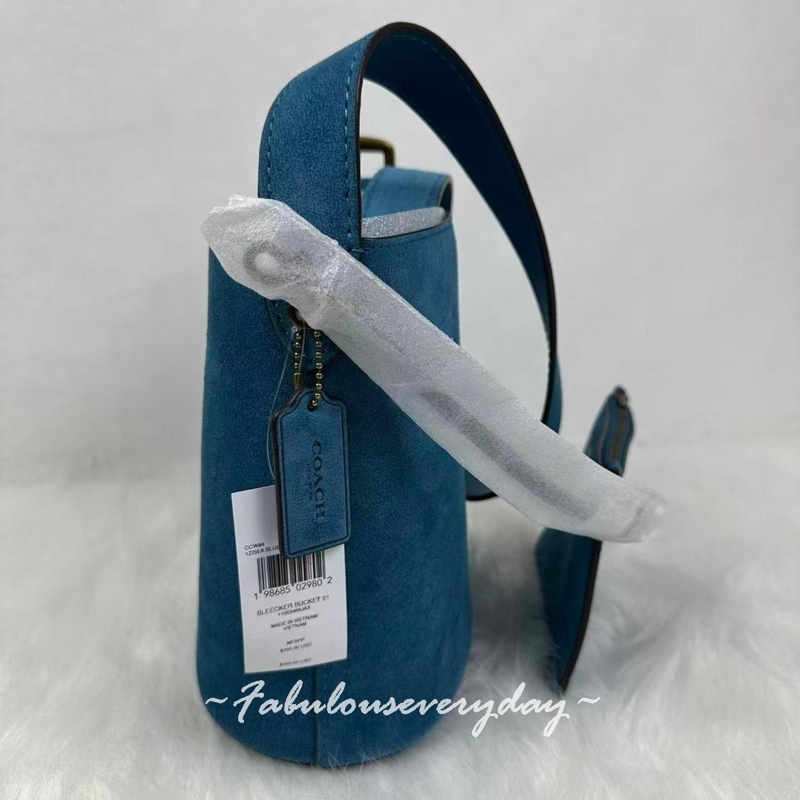 Coach Coach Bleecker Bucket Bag 21 Crossbody Suede/Brass/Sea Blue Size ONE SIZE - 7 Thumbnail