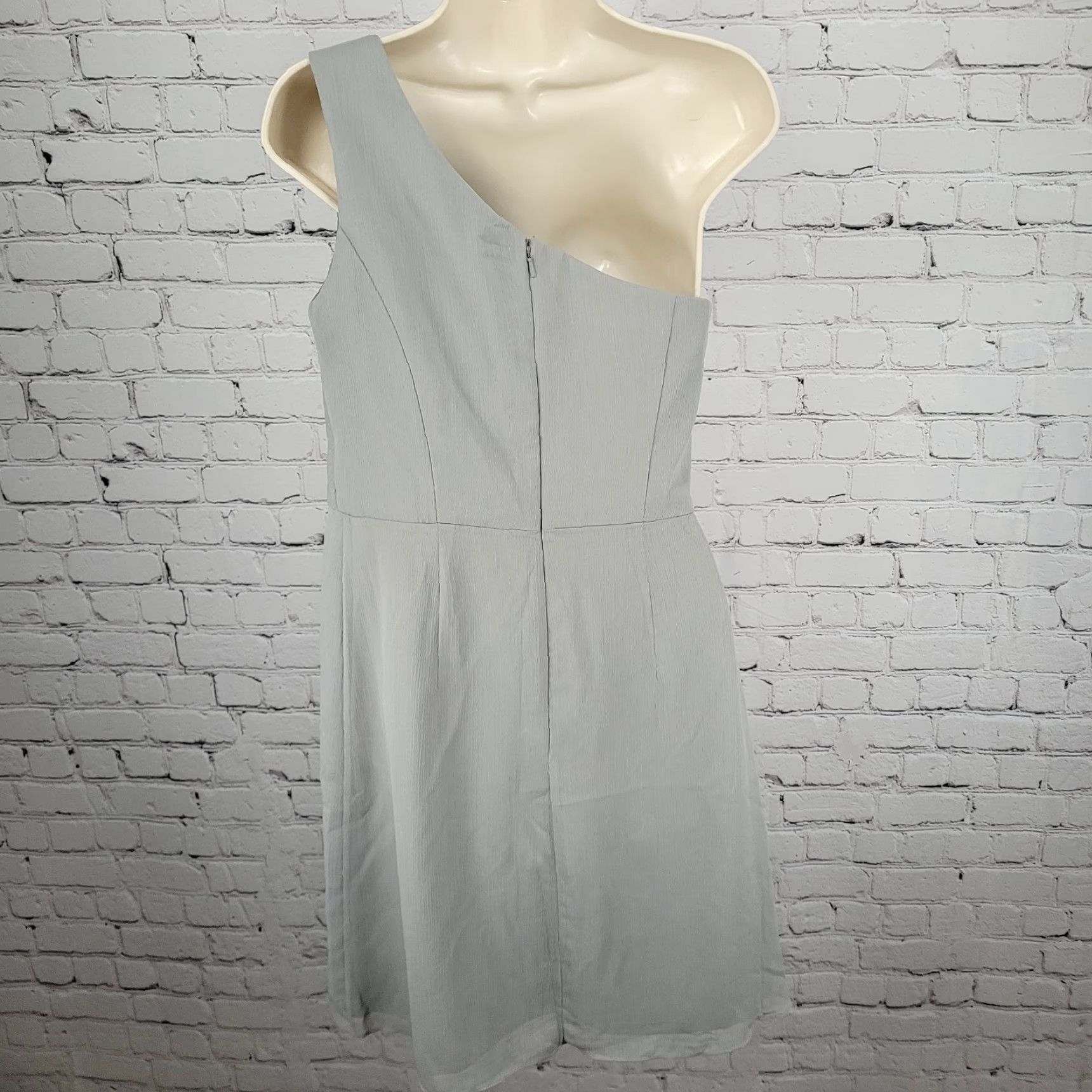 Vintage NWD David's Bridal Mercury Chiffon One Shoulder Pleated Short Lined Dress Size 8 Size 30" / US 8 / IT 44 - 2 Thumbnail