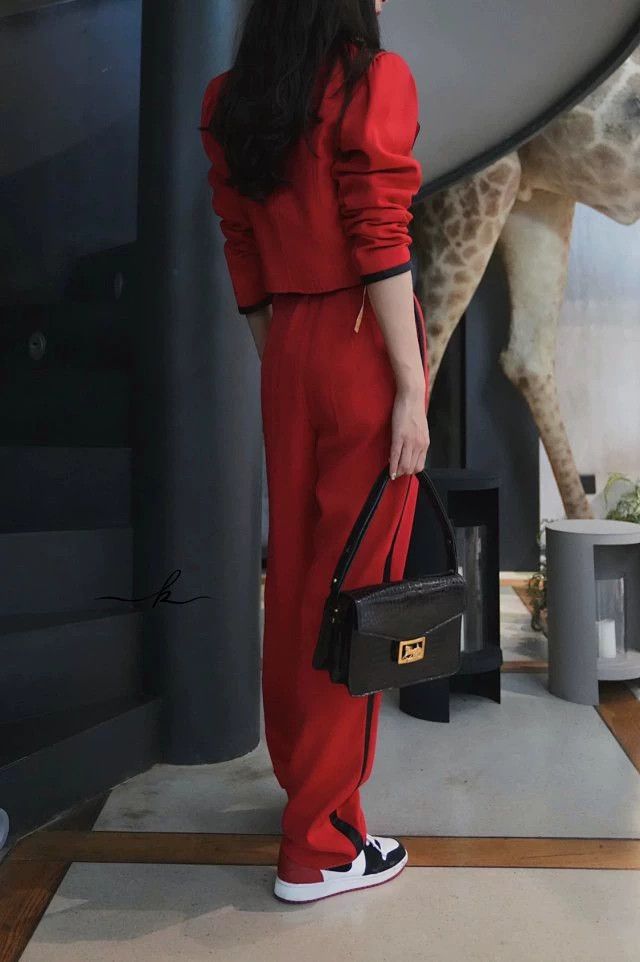 Emanuel Ungaro Ungaro Parallele Paris Red Black Wool Glass Button Suit Size S / US 4 / IT 40 - 4 Thumbnail