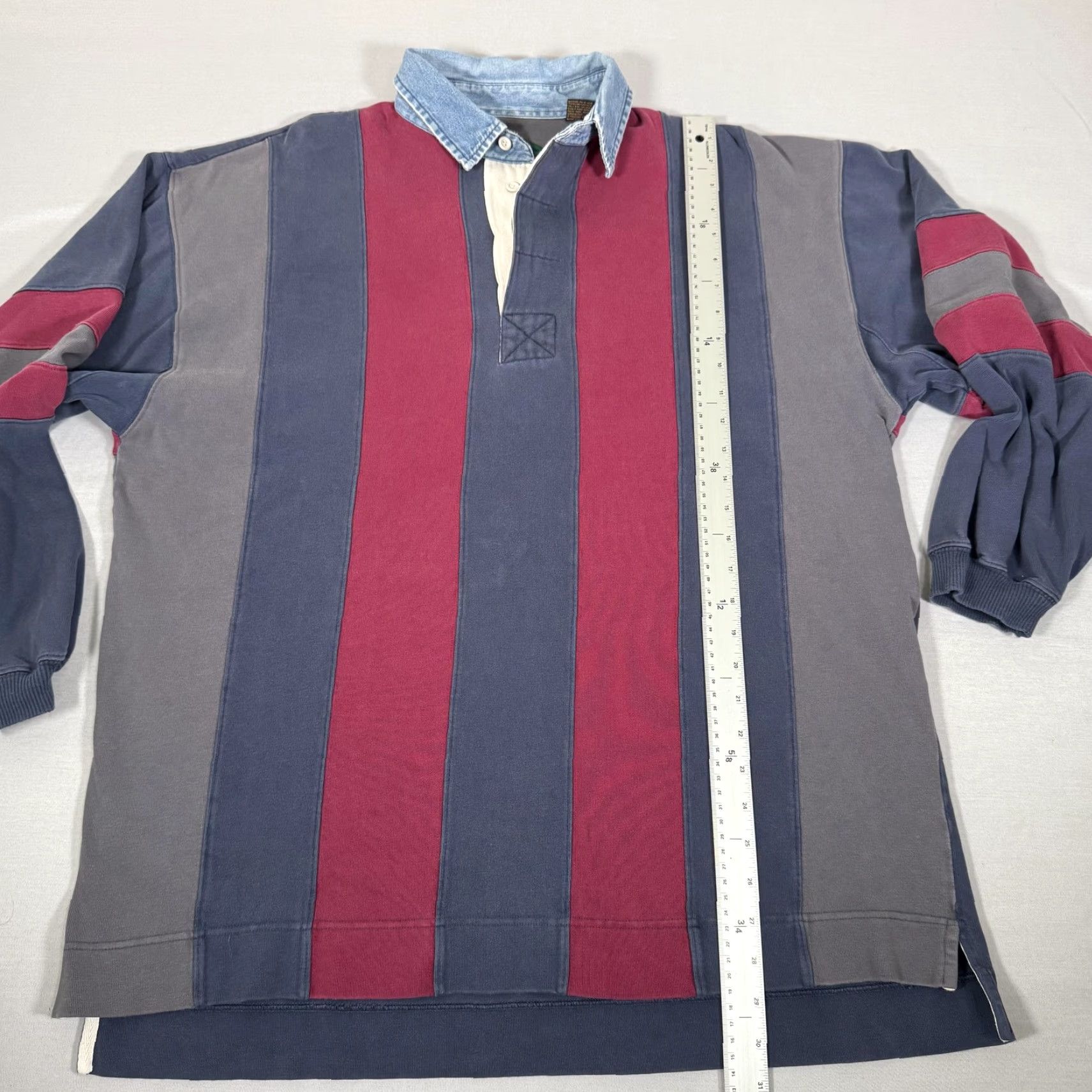 Vintage VINTAGE Halifax Polo Men XL Blue Gray Striped Rugby Heavyweight 100% Cotton Denim Collar 90s Mens Size US XL / EU 56 / 4 - 6 Thumbnail