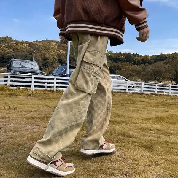 Japanese Brand VIBE Elastic Waist Mens Chessboard Wide Leg Jeans Size US 30 / EU 46 - 7 Thumbnail