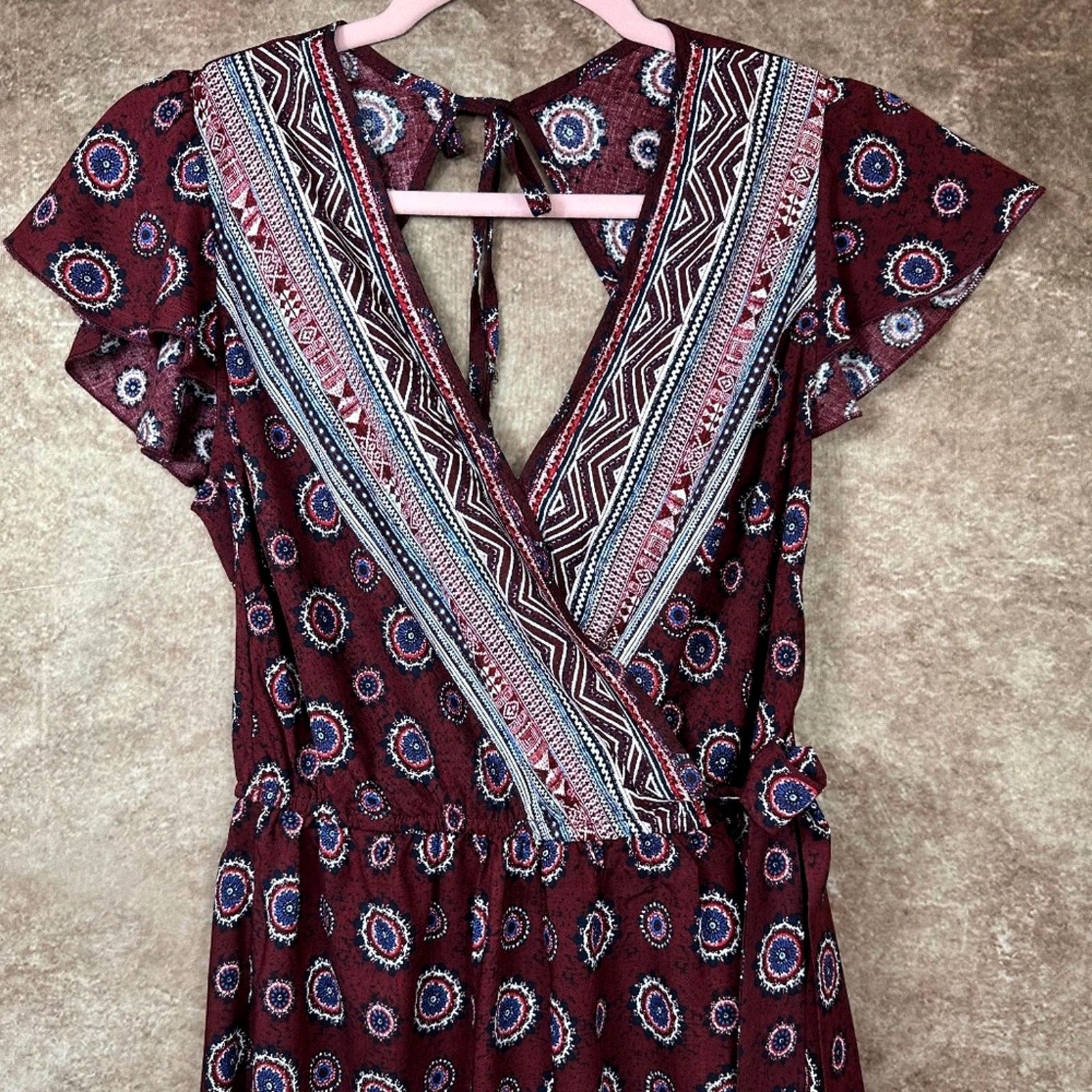 Other Band of Gypsies Paisley Romper - Burgundy - size S Size 28" / US 6 / IT 42 - 6 Thumbnail