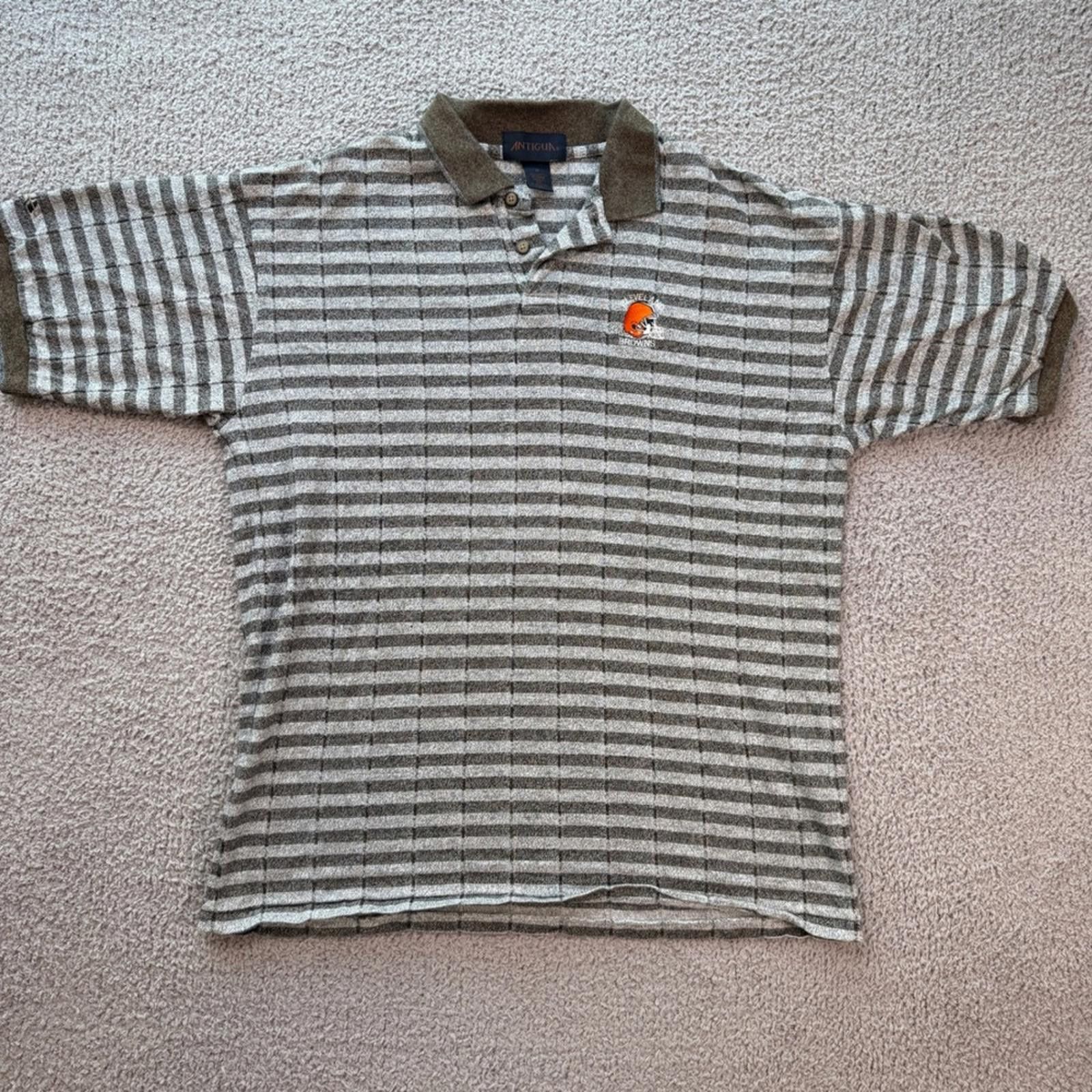 Antigua Cleveland Browns Polo Shirt Mens M Gray Striped NFL USA Size US M / EU 48-50 / 2 - 1 Thumbnail