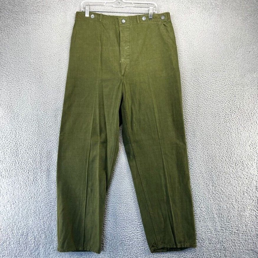 image of Vintage German Military Pants Men's 33X32 Green Buckle Back Czech Danish 60S 70's in White