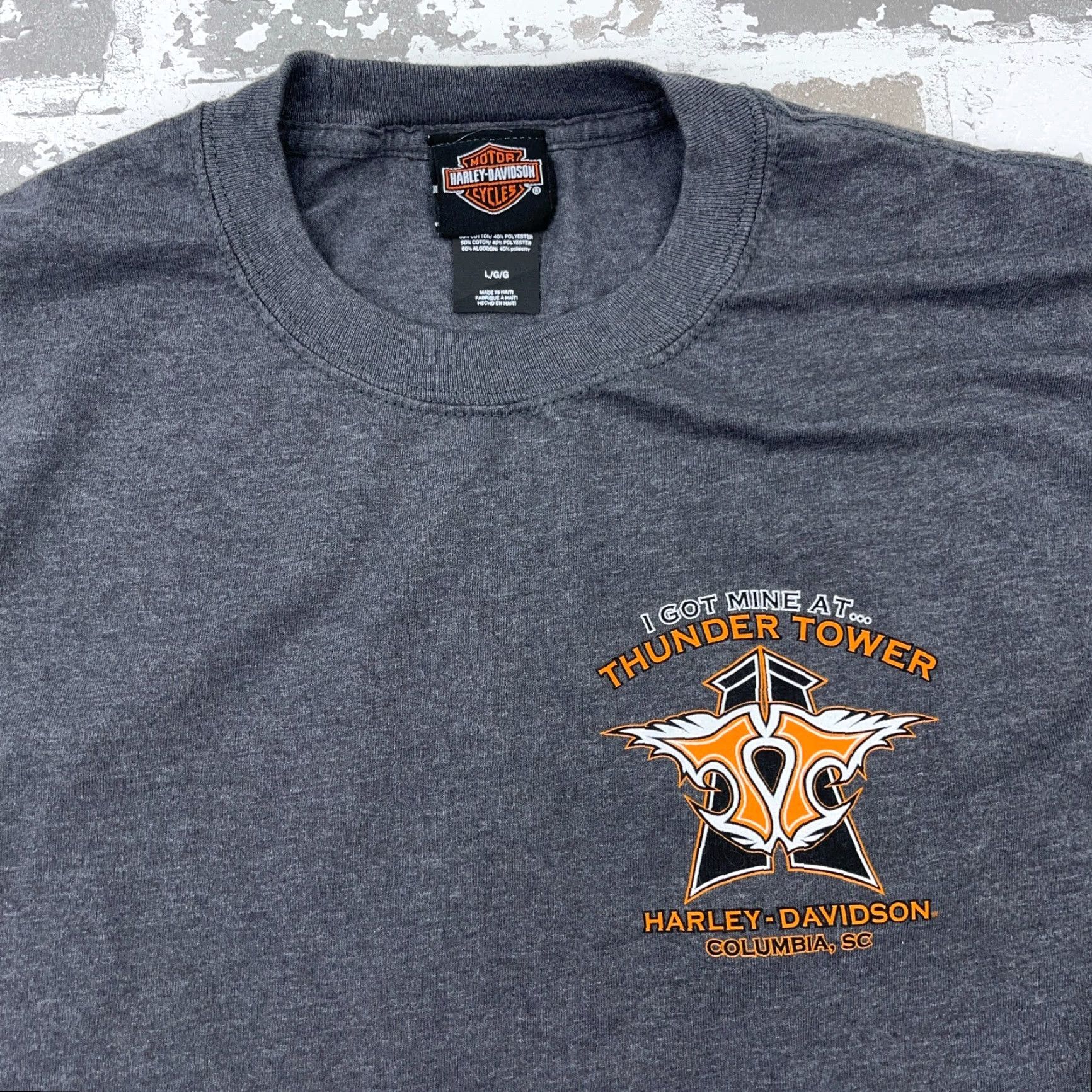 Harley Davidson Harley-Davidson Shirt Men Large Gray Tee Biker Motorcycle Thunder Tower Adult Graphic Print Short Sleeve Crew Neck Jersey Cotton 80s Retro Logo USA Size US L / EU 52-54 / 3 - 5 Thumbnail
