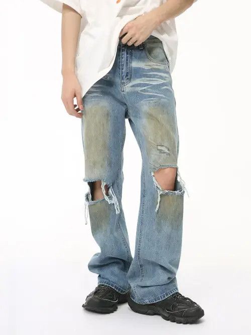 Japanese Brand Chiyuri x Haya Washed Blue Ripped Loose Hip Hop Jeans Size US 30 / EU 46 - 7 Thumbnail