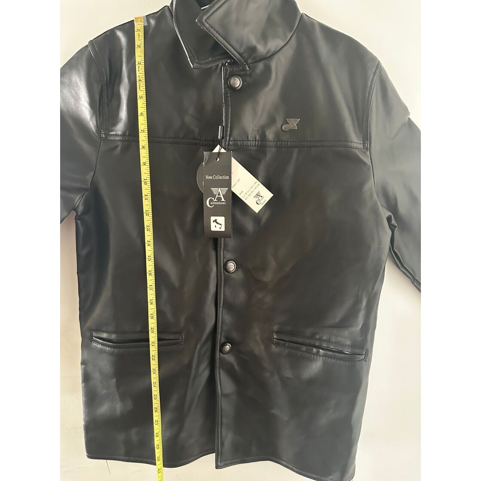 Armani Collezioni Collezioni Black Faux Leather Mid-Length Jacket NWT Mens M/L Size US M / EU 48-50 / 2 - 2 Thumbnail