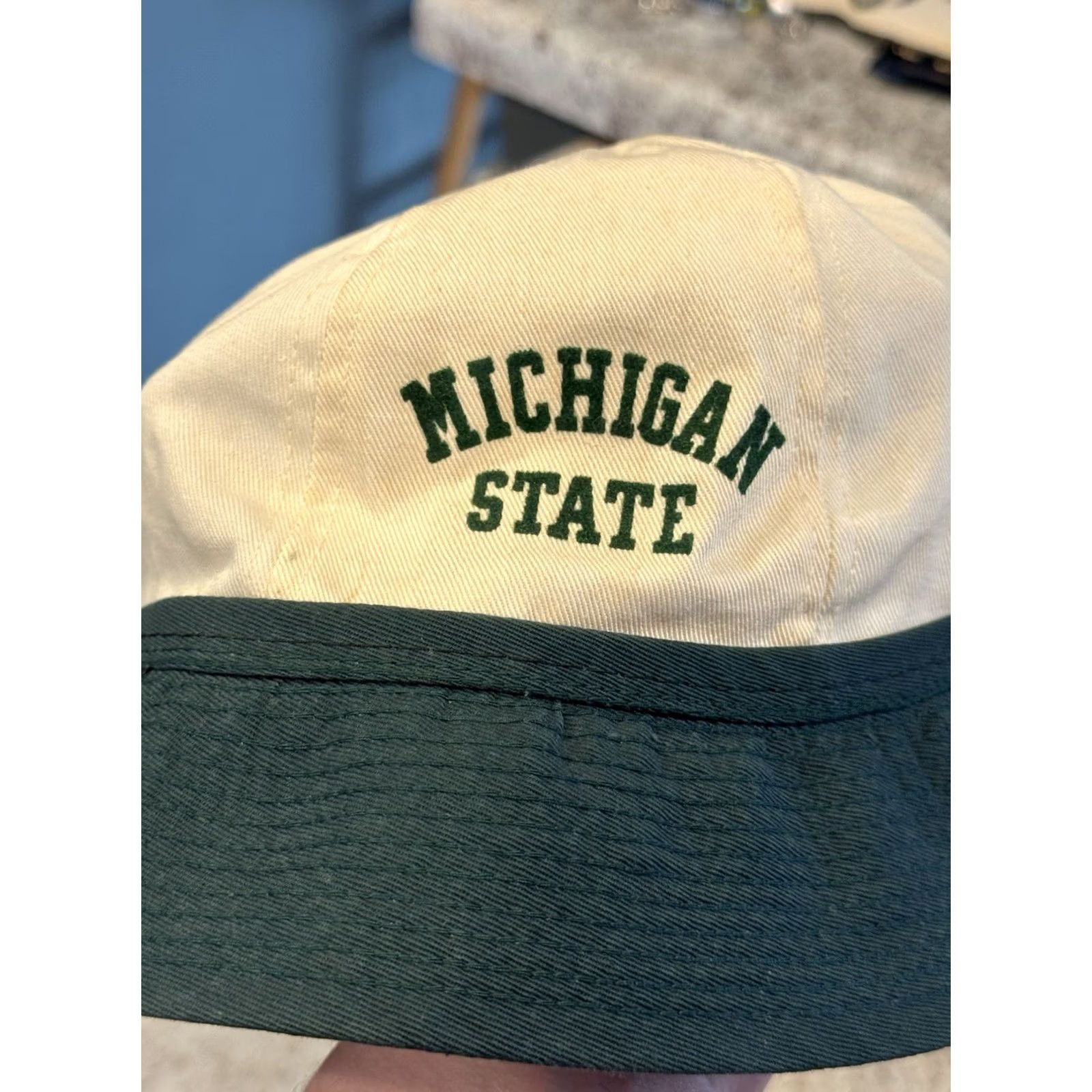 Champion VINTAGE Champion Bucket Hat MSU Michigan State University Spartans Size M White & Green Cotton Canvas Men 1950s College Sports 50s Size ONE SIZE - 2 Thumbnail