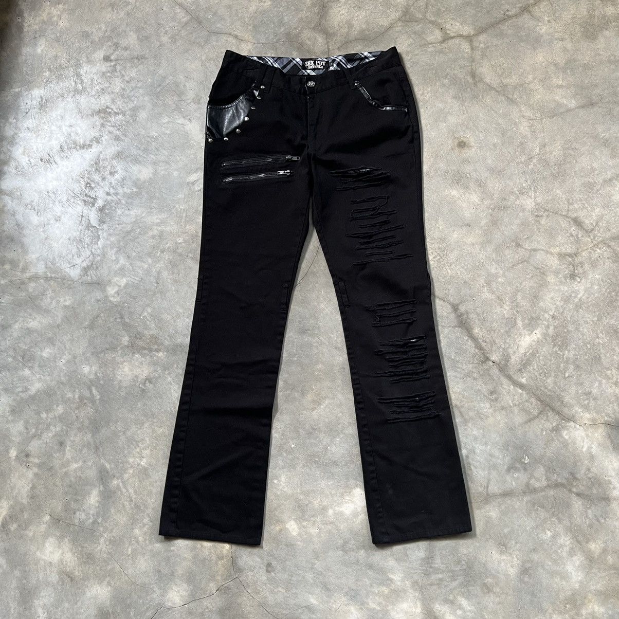 If Six Was Nine Sex Pot Revenge Ripped Zip Leather Pocket Flared Punk Pants  | Grailed