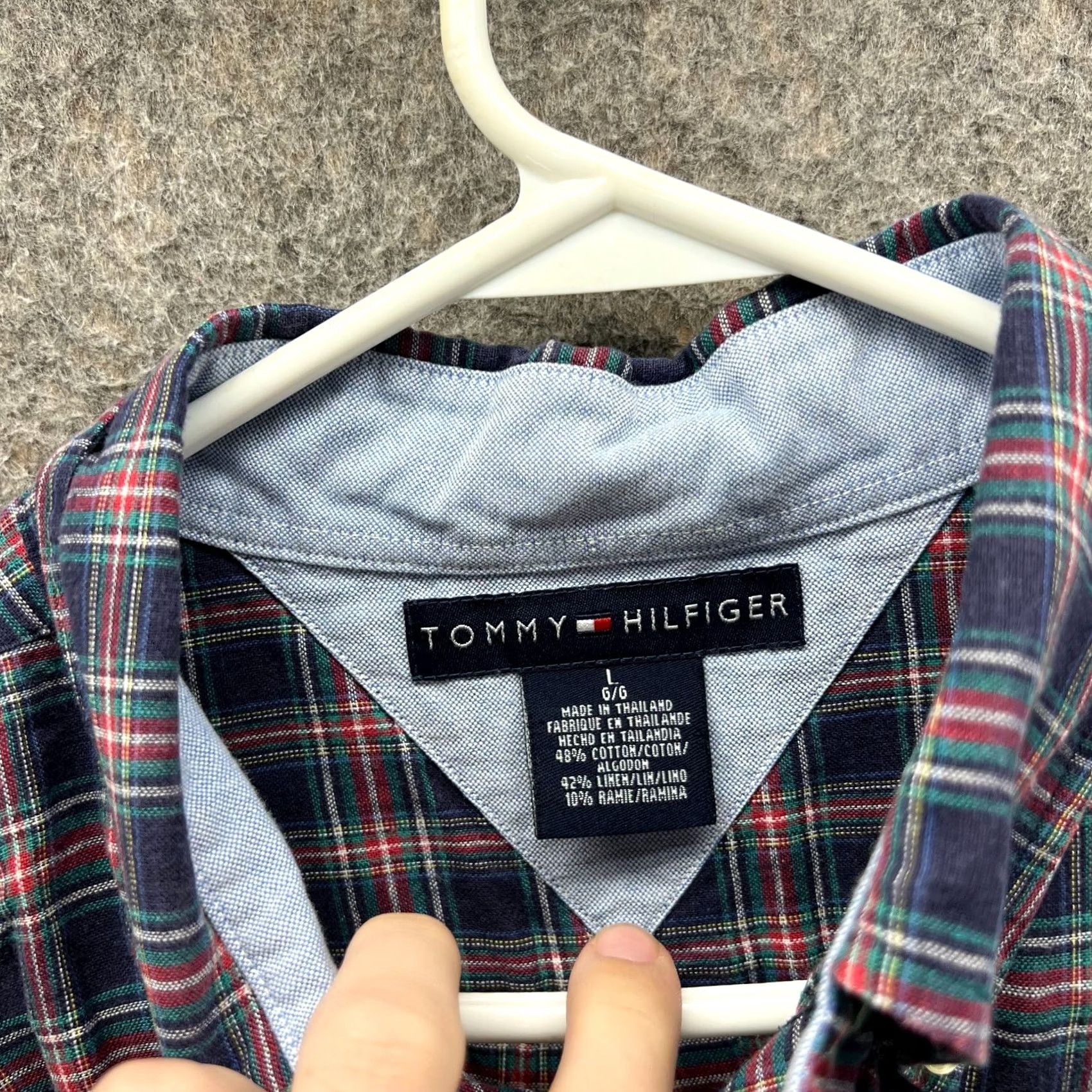 Tommy Hilfiger VINTAGE Tommy Hilfiger Shirt Mens Large Blue Button-Down Plaid Short Sleeve Preppy Pattern: Plaid Size US L / EU 52-54 / 3 - 7 Thumbnail