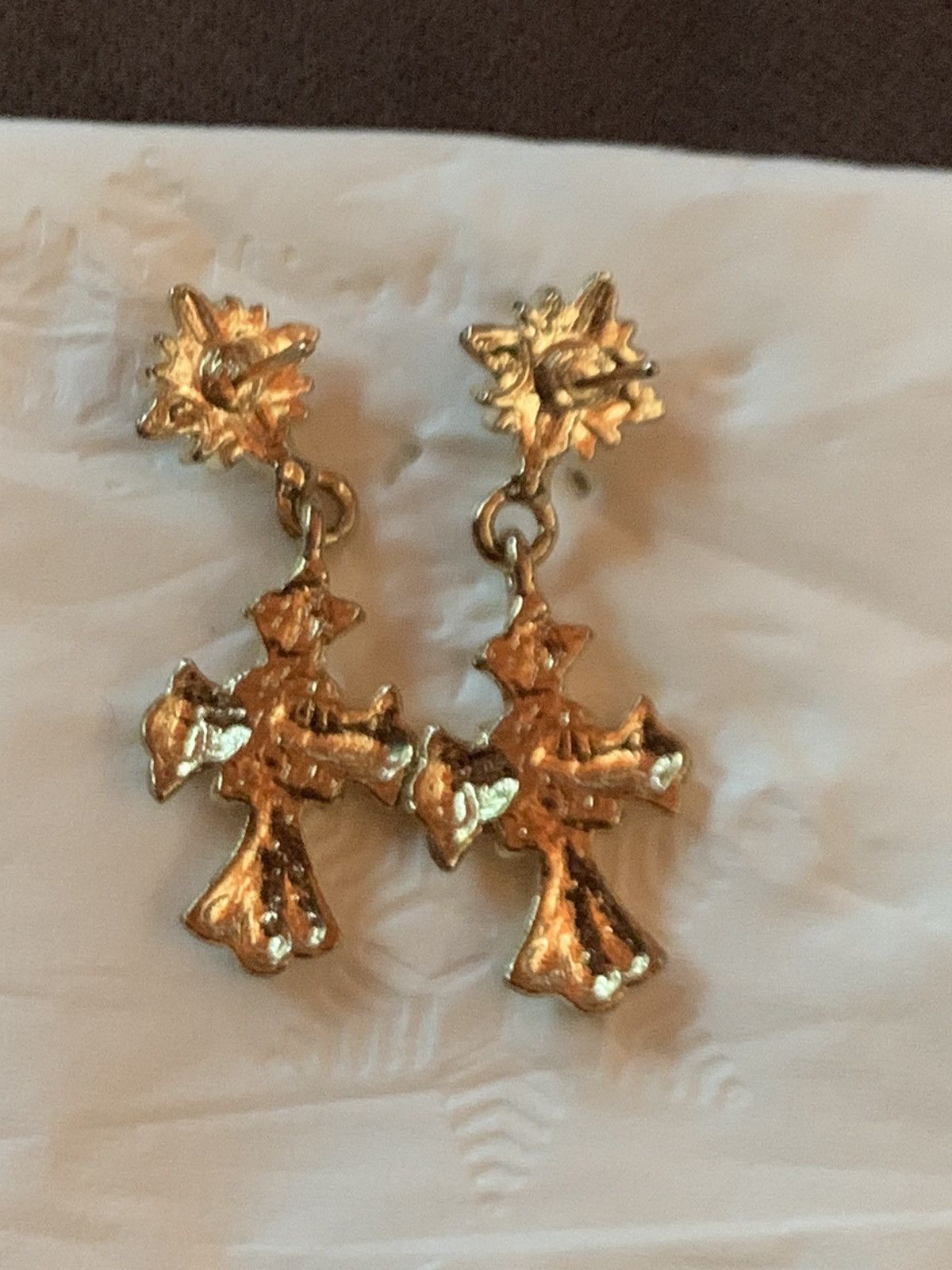 Jewelry × Vintage *RARE* Vintage 80’s Gothic Baroque Cross Dangle Earrings Size ONE SIZE - 4 Thumbnail