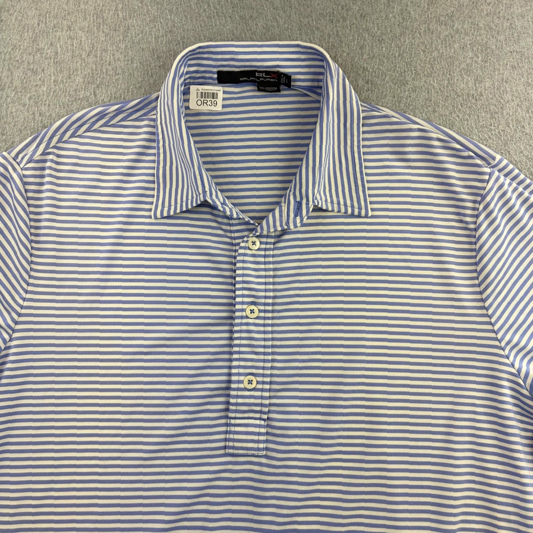 RLX Ralph Lauren RLX Ralph Lauren Polo Shirt Mens Large Blue Stripe Short Sleeve Golf Adult Size US L / EU 52-54 / 3 - 4 Thumbnail