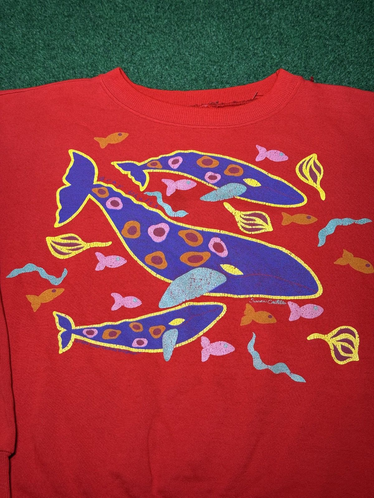 Vintage 80s Gray Whale Sweatshirt Womens 23x22 Boxy Fish Crewneck Size M / US 6-8 / IT 42-44 - 2 Thumbnail