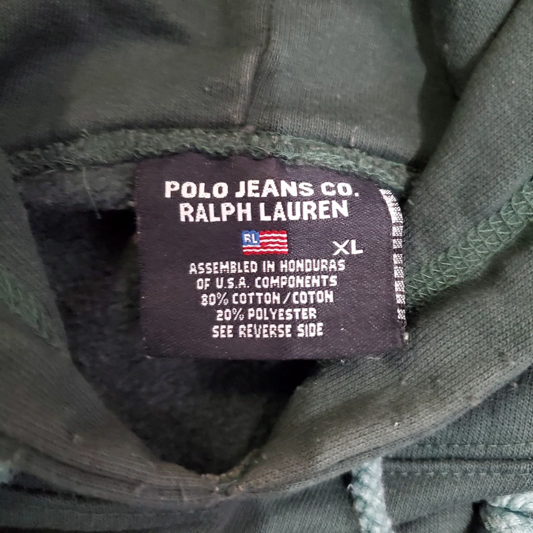 Vintage VINTAGE Ralph Lauren Polo Jeans Co Hoodie Men XL Forest Green 90s Sweatshirt Pullover Hooded Pockets Embroidered Size US XL / EU 56 / 4 - 5 Thumbnail