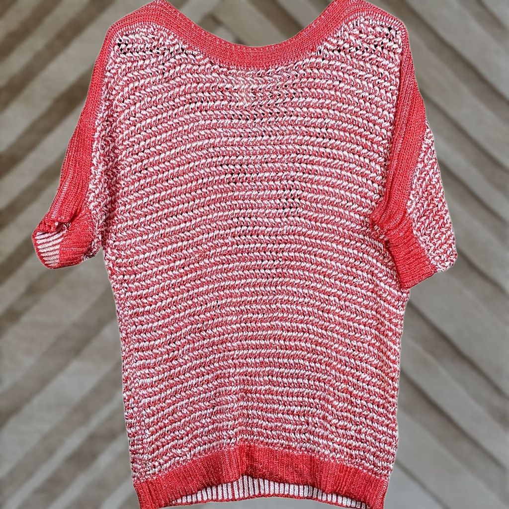 Vintage Chicos Womens Sweater Red White Pullover Open-Knit Short Sleeve Round Neck 2 (L) Size L / US 10 / IT 46 - 1 Thumbnail