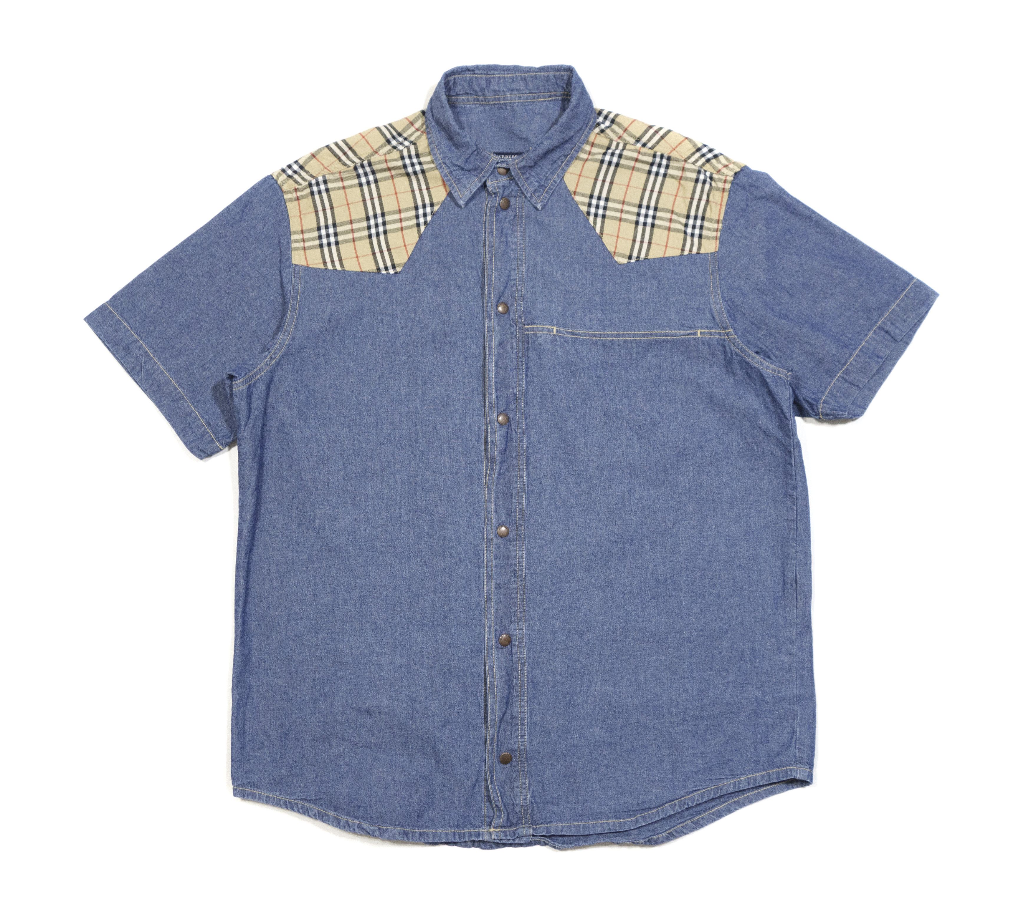 Burberry 00S Nova Check Denim Shortsleeve Shirt Size US L / EU 52-54 / 3 - 1 Thumbnail