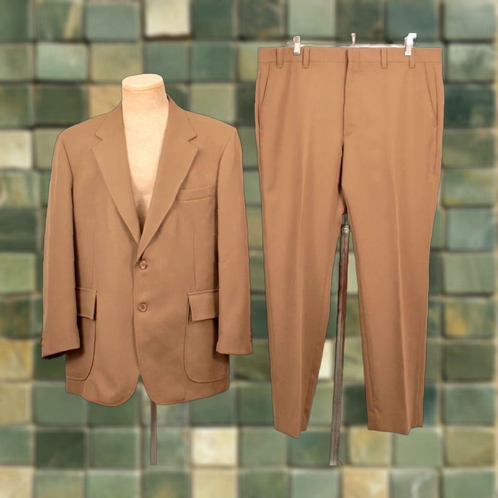 Levi's VINTAGE Levi's 70s Leisure Suit Shirt Jacket Pants 2 PC Mens Brown 44 R 1970s Disco Size 44R - 1 Thumbnail