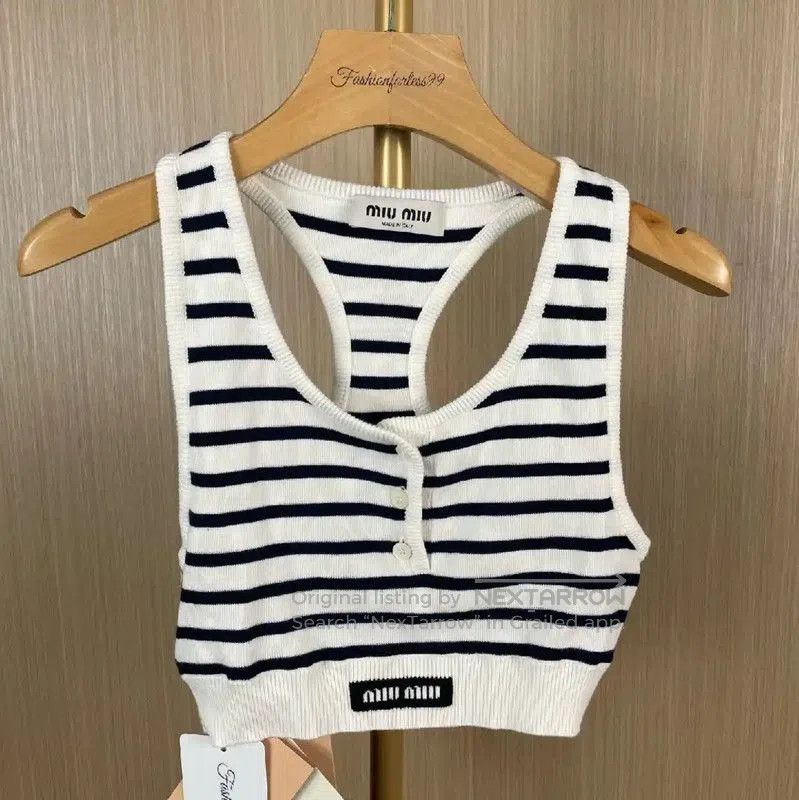 Miu Miu Miu Miu Striped Cotton Crop Top . Size L / US 10 / IT 46 - 1 Thumbnail