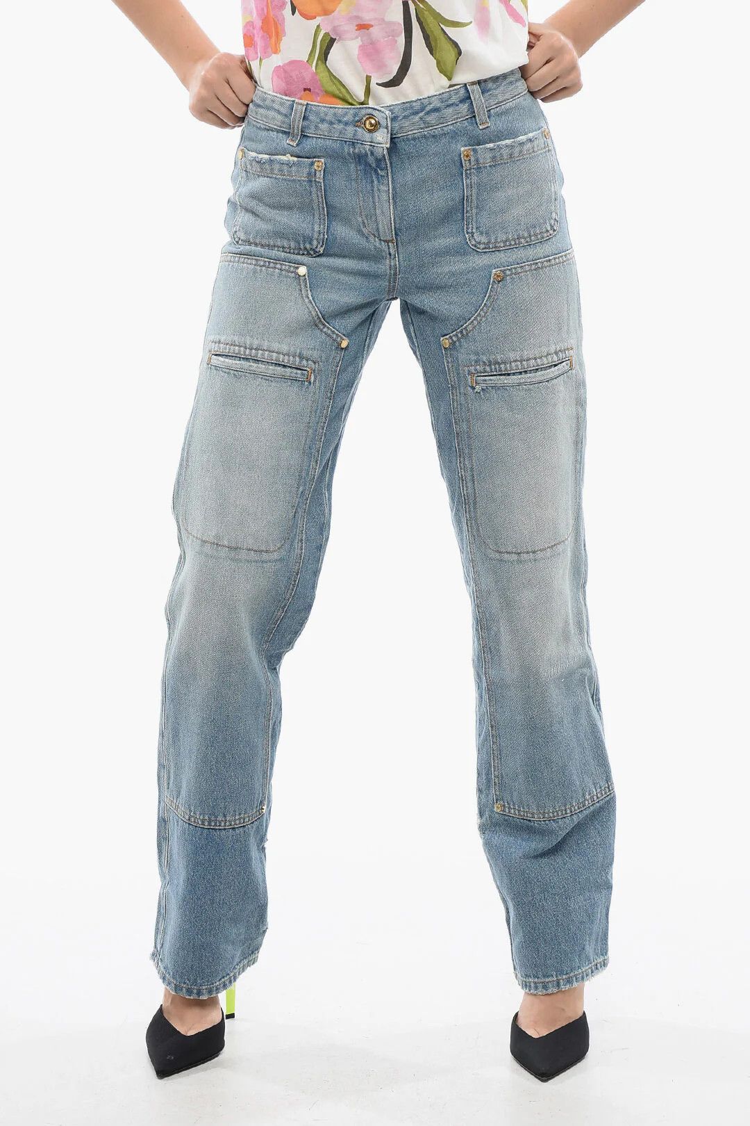 Palm Angels og1mm0326 Light-Wash Straight-Fit Jeans in Blue Size 26" / US 2 / IT 38 - 1 Thumbnail