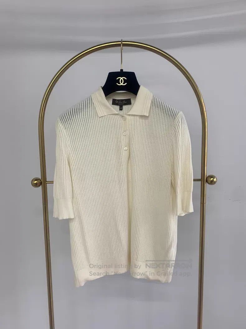Loro Piana Loro Piana Ivory Point Collar Ribbed Short Sleeve Top Size XS / US 0-2 / IT 36-38 - 1 Thumbnail